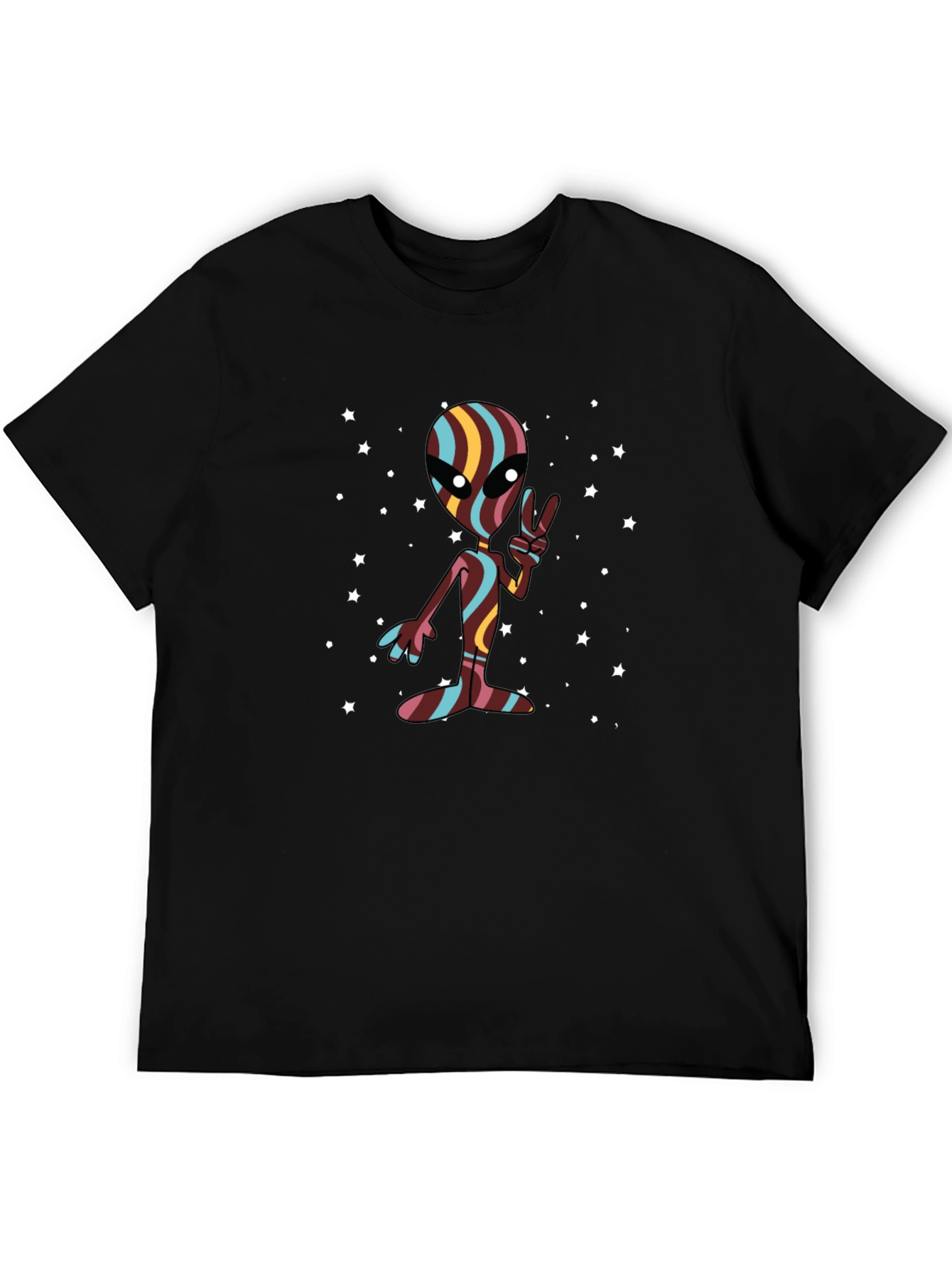 Retro Alien Peace Sign Black T-Shirt