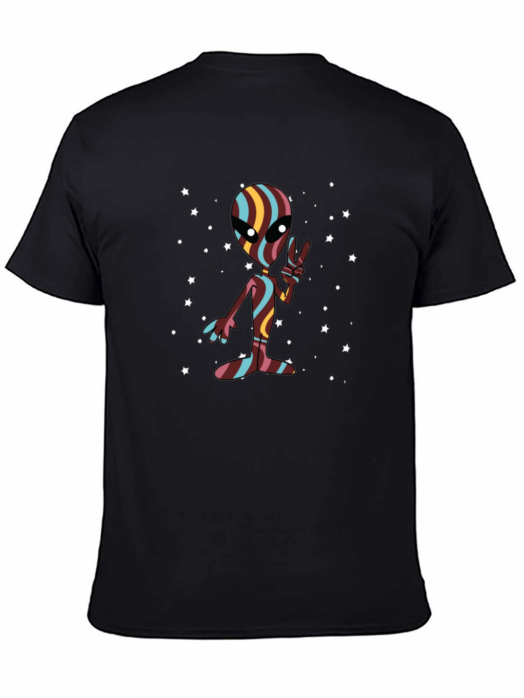 Retro Alien Peace Sign Black T-Shirt