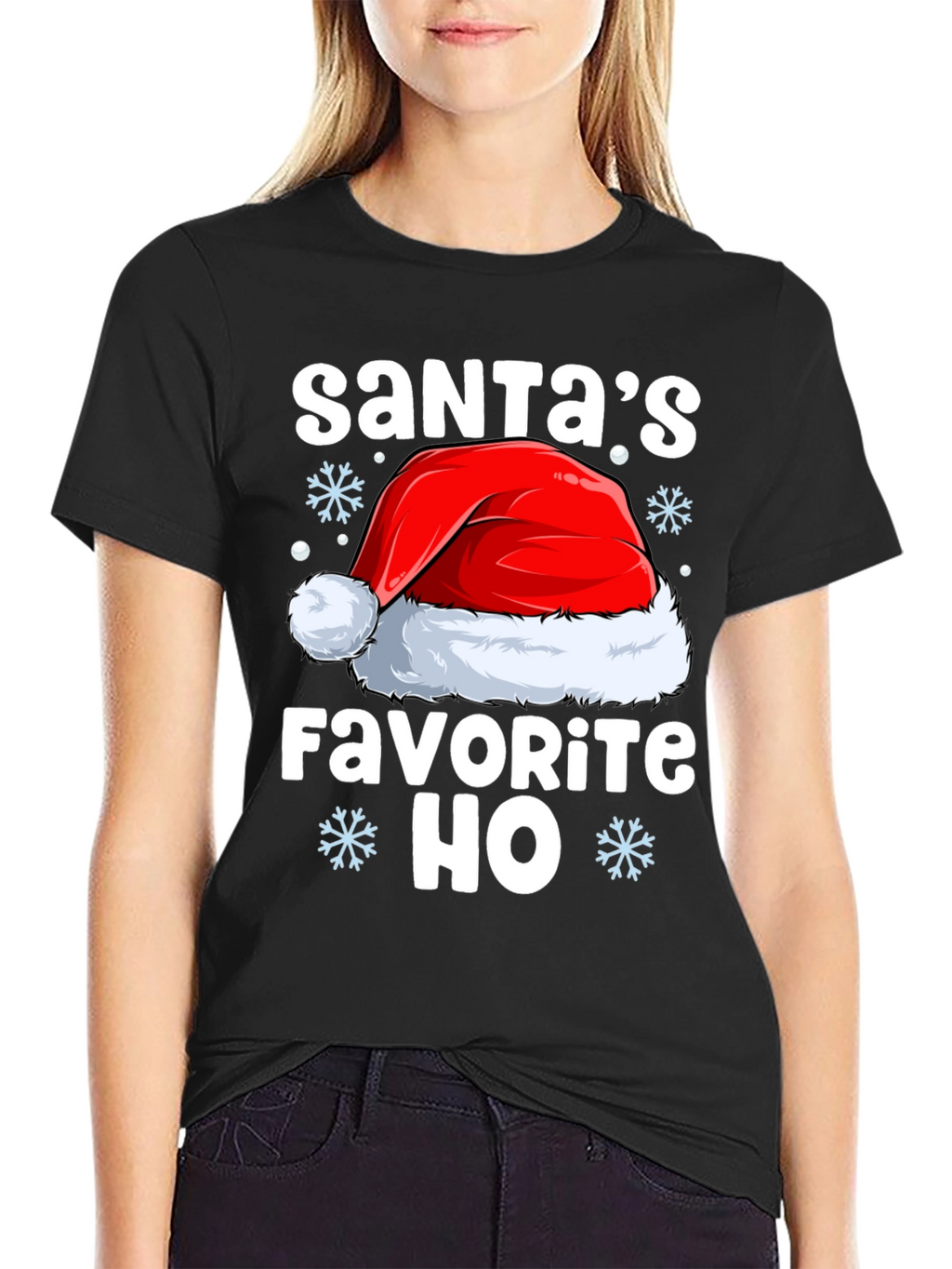 Santas Favorite HO Black Christmas T-Shirt