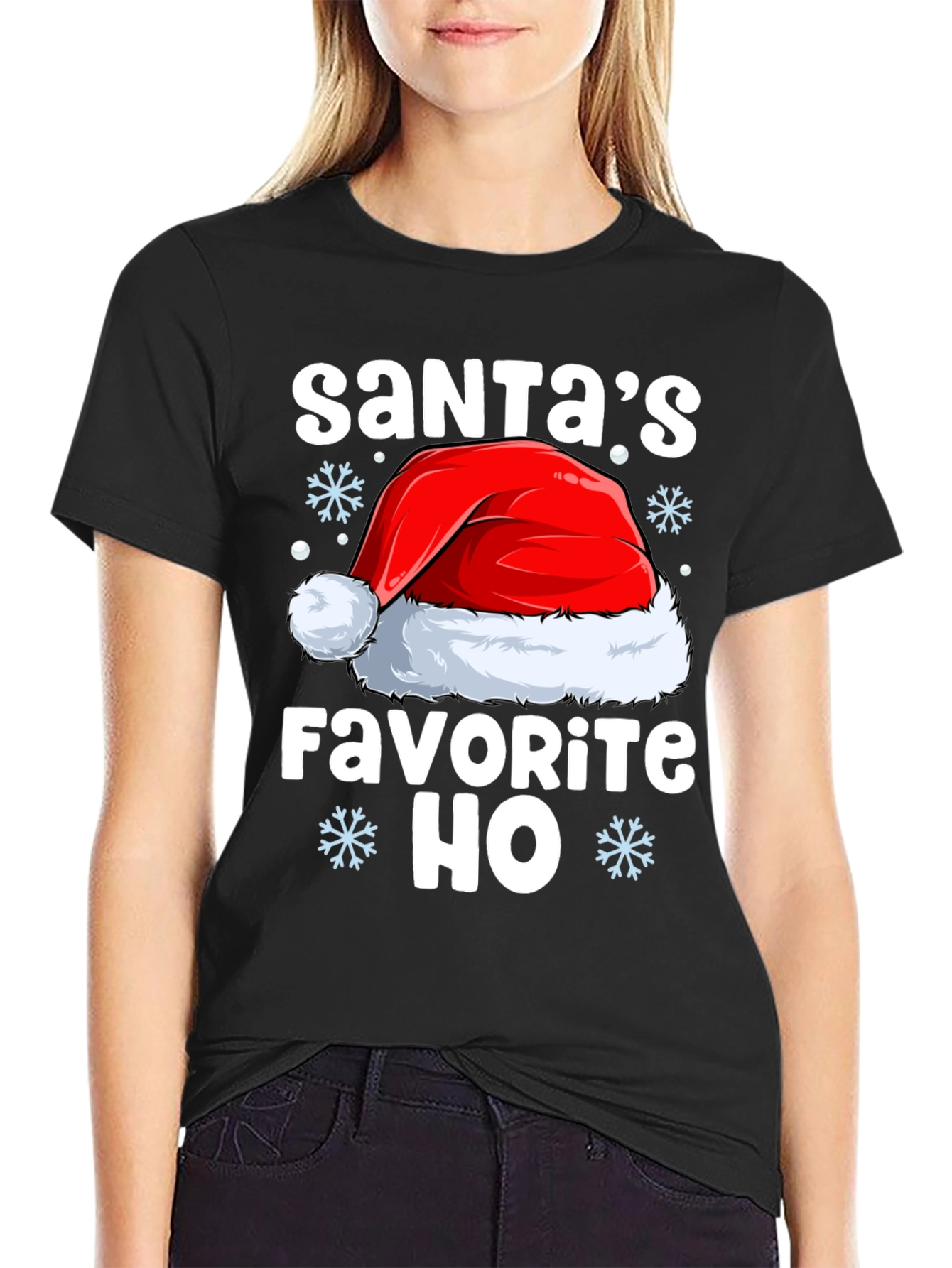 Santas Favorite HO Black Christmas T-Shirt