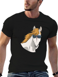 Cool Horse Graphic Tee - Black Cotton T-Shirt