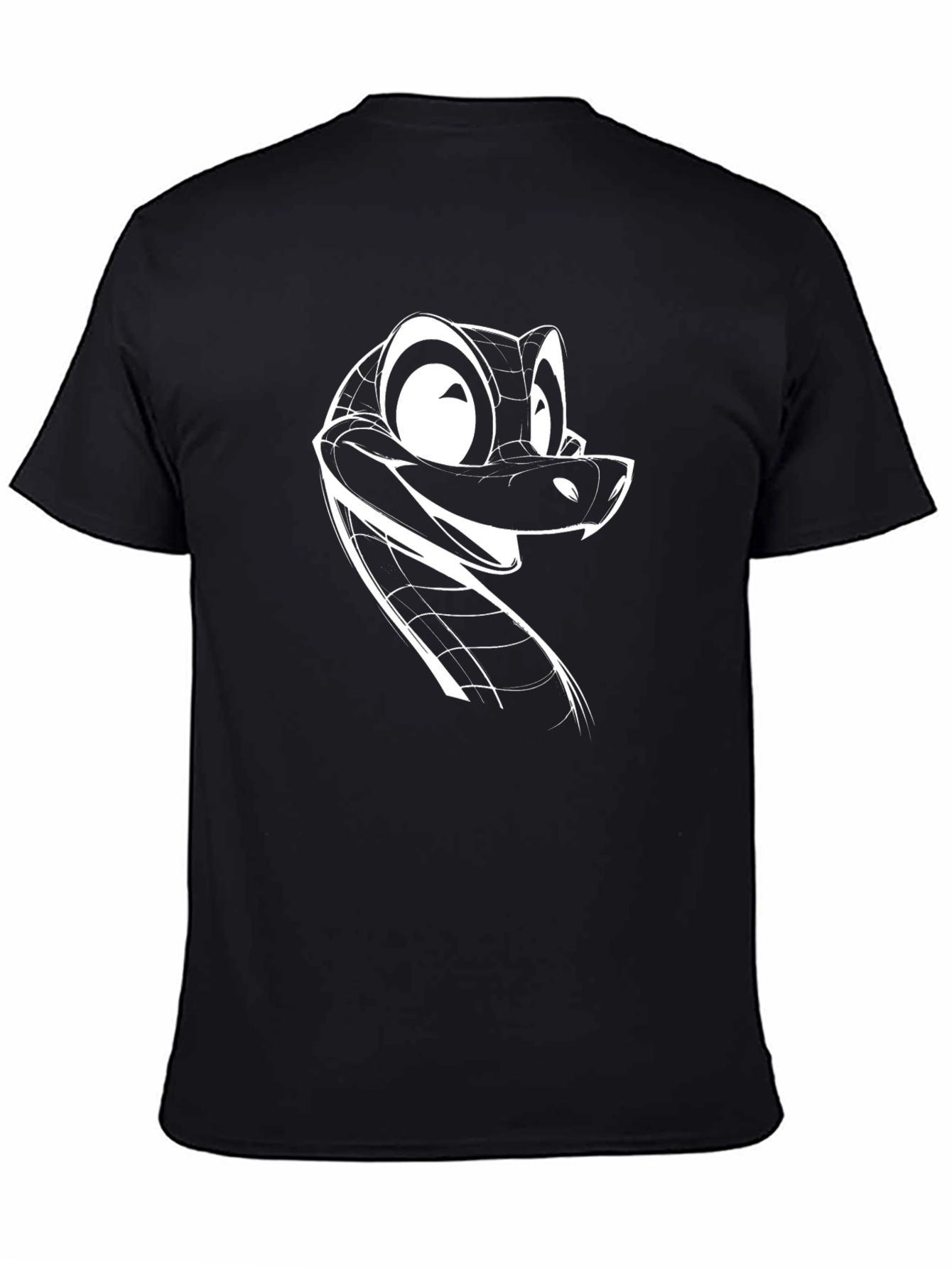 Cartoon Snake Graphic Tee - Black Cotton Blend