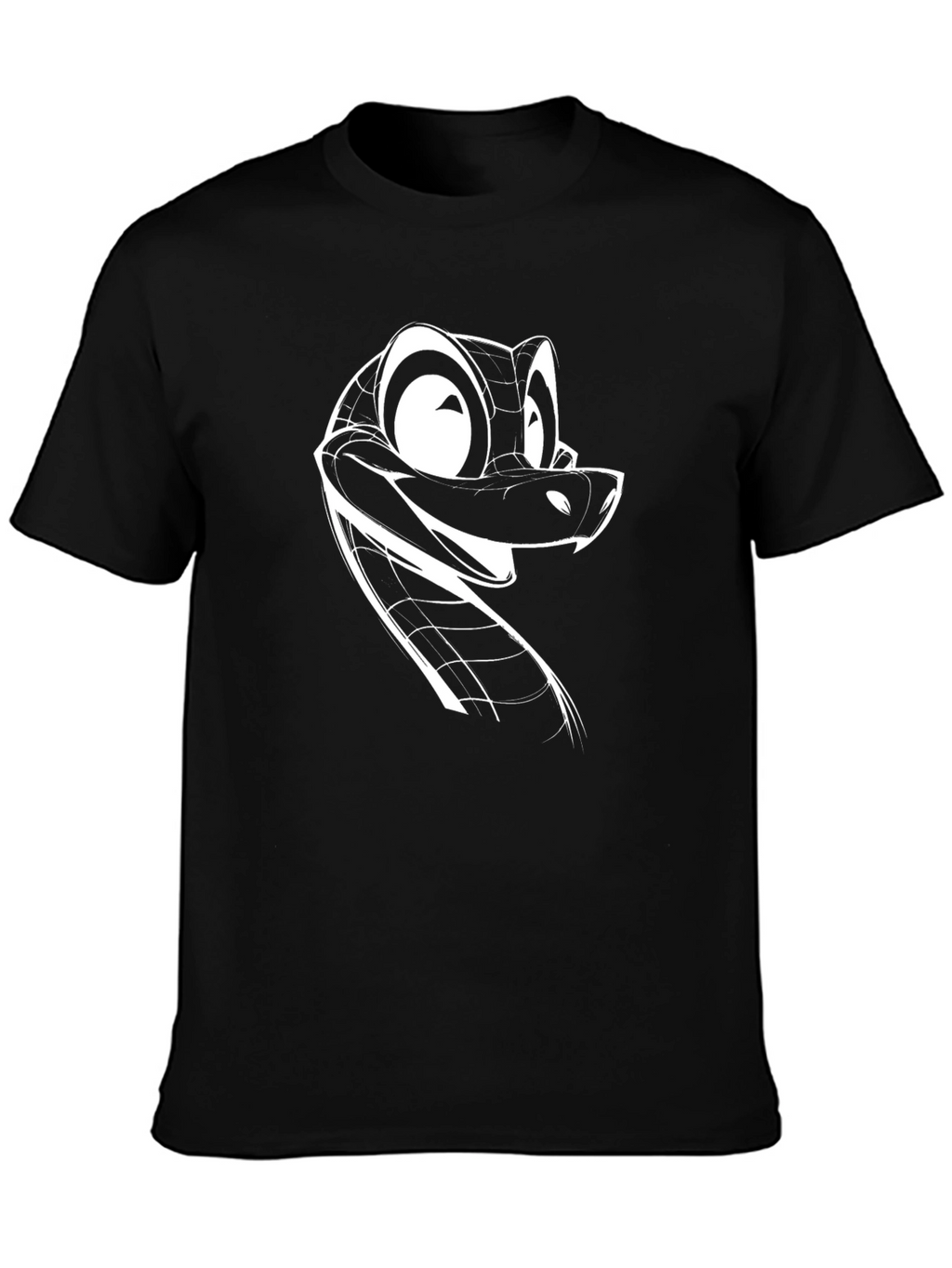 Cartoon Snake Graphic Tee - Black Cotton Blend