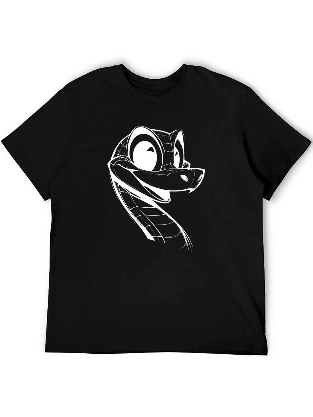 Cartoon Snake Graphic Tee - Black Cotton Blend