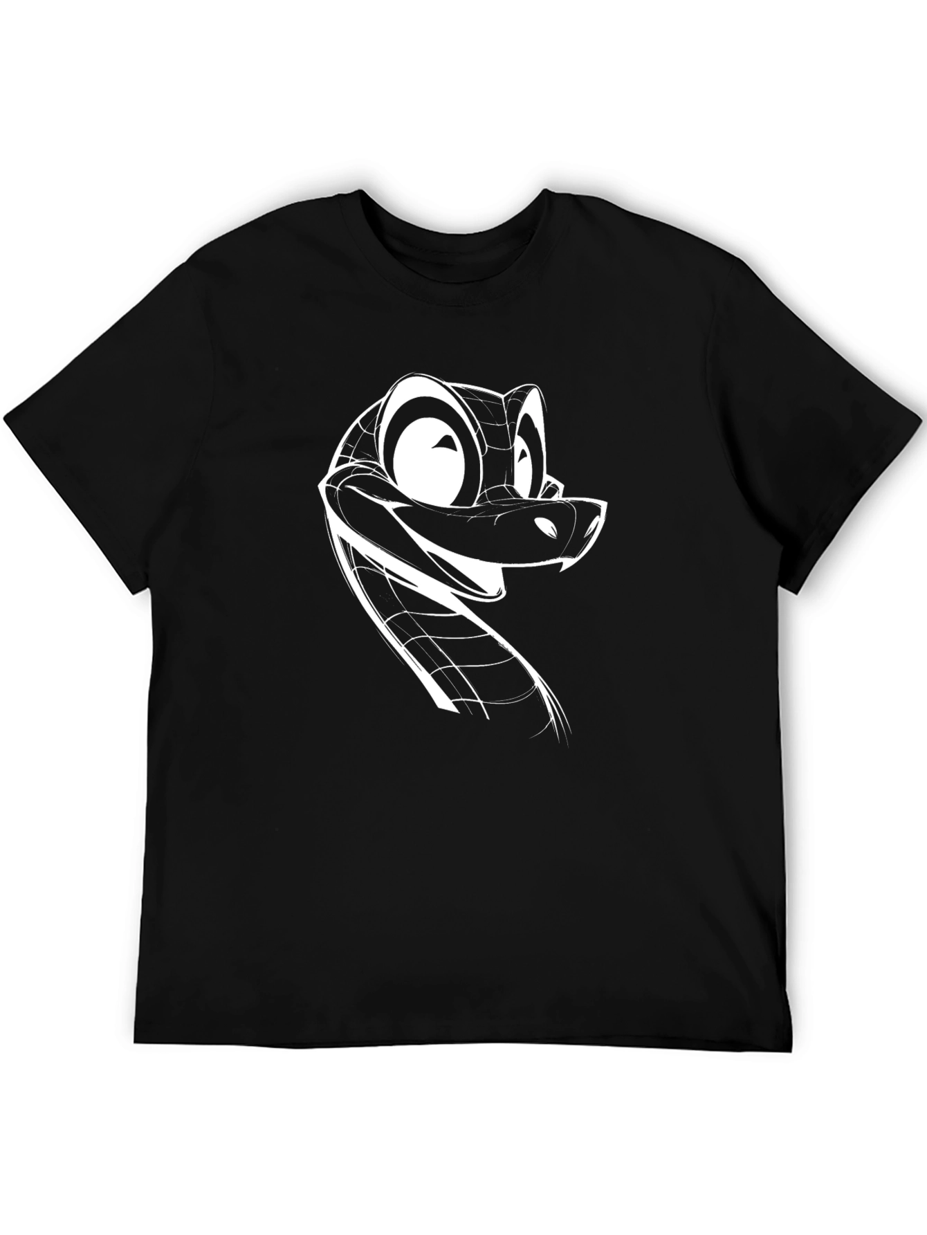 Cartoon Snake Graphic Tee - Black Cotton Blend