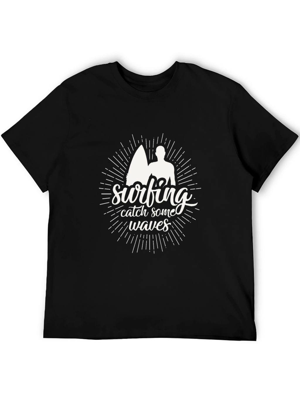 Surfing Catch Waves Black T-Shirt