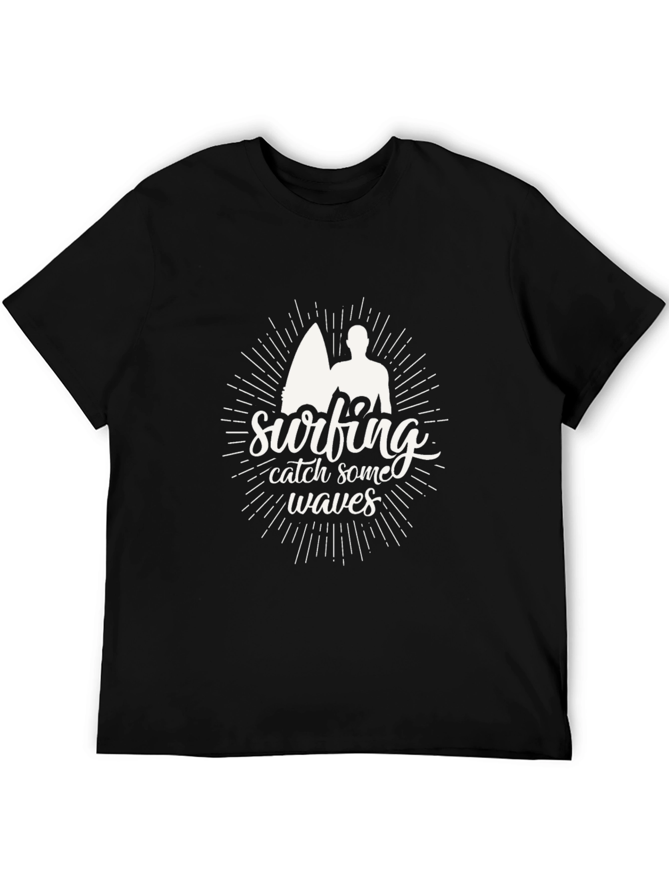Surfing Catch Waves Black T-Shirt