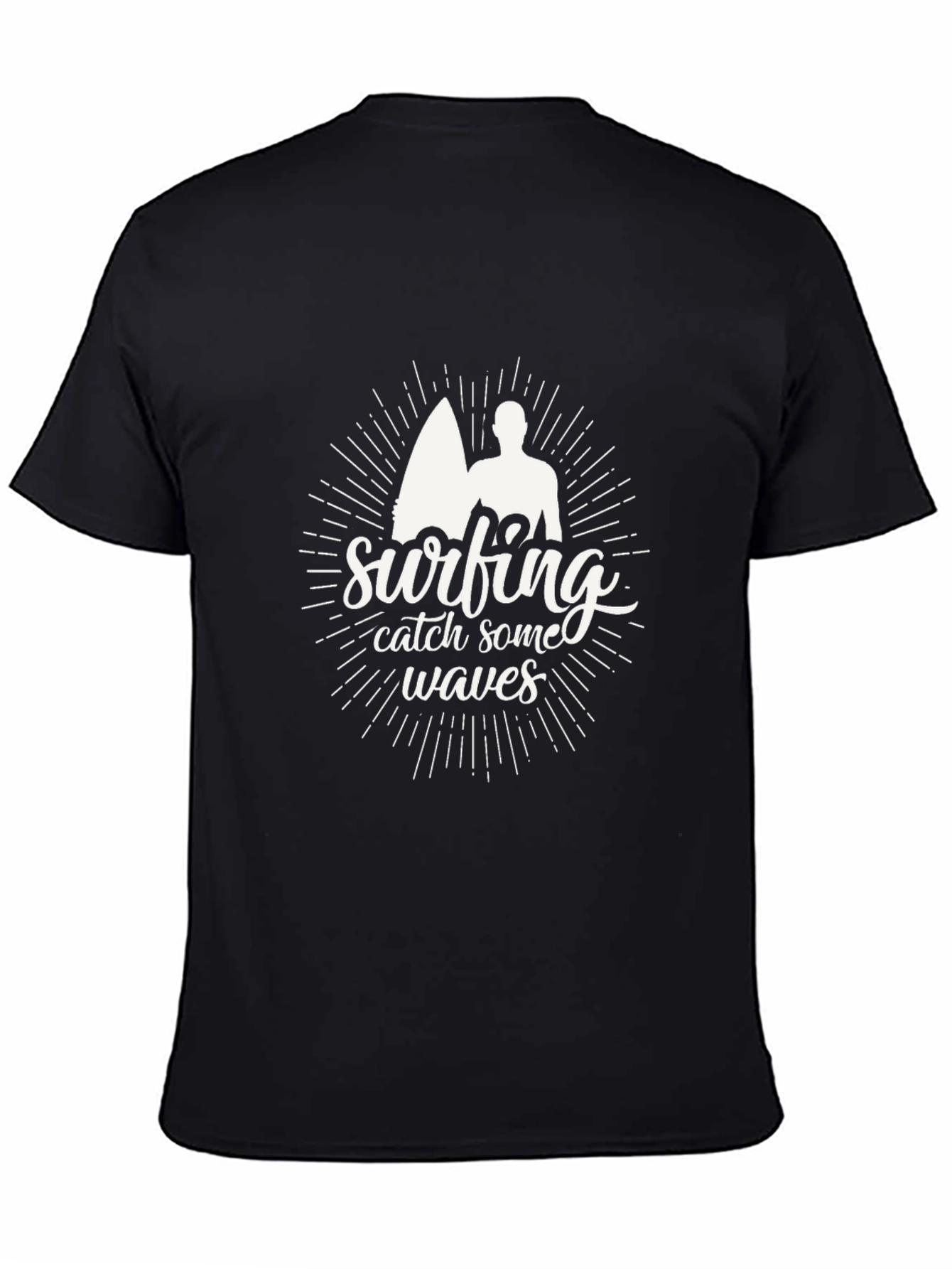 Surfing Catch Waves Black T-Shirt