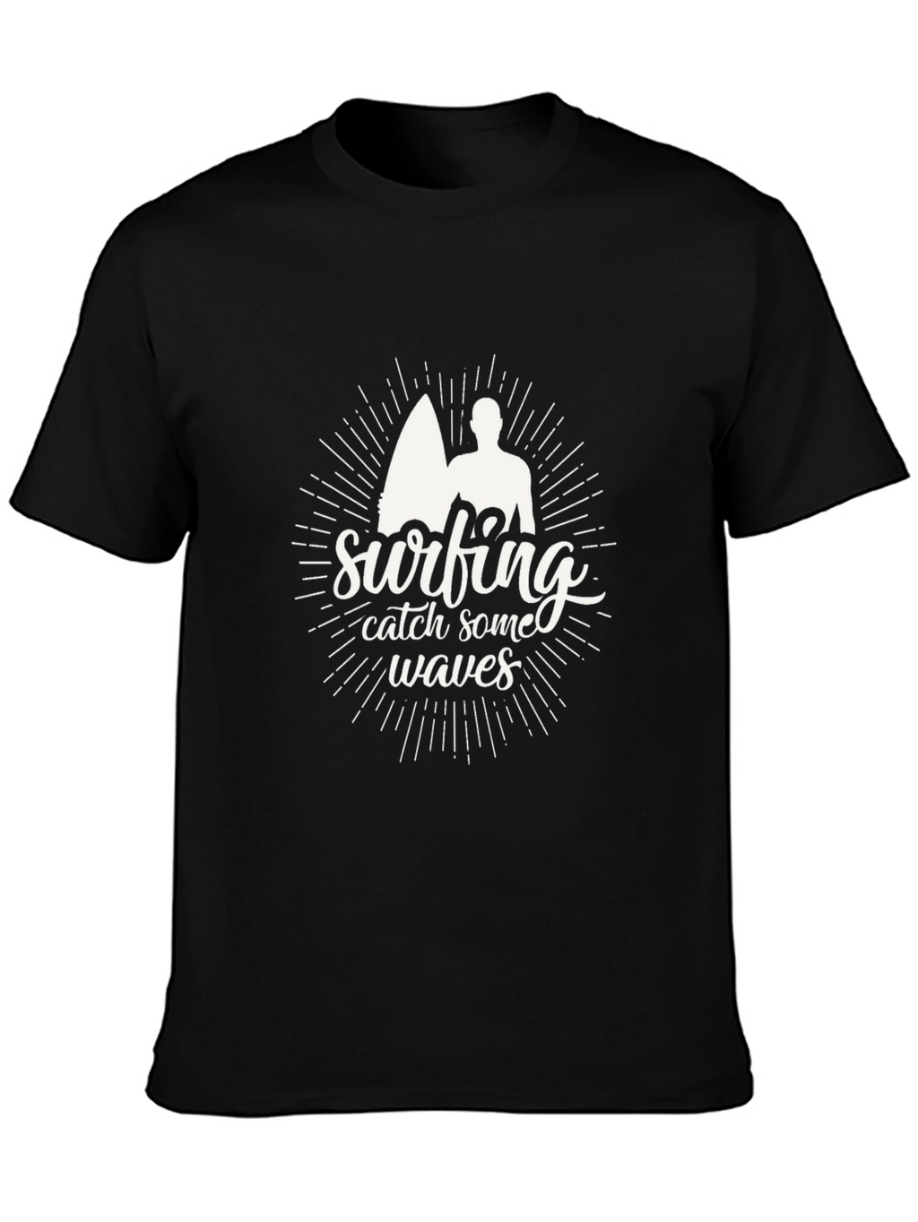 Surfing Catch Waves Black T-Shirt