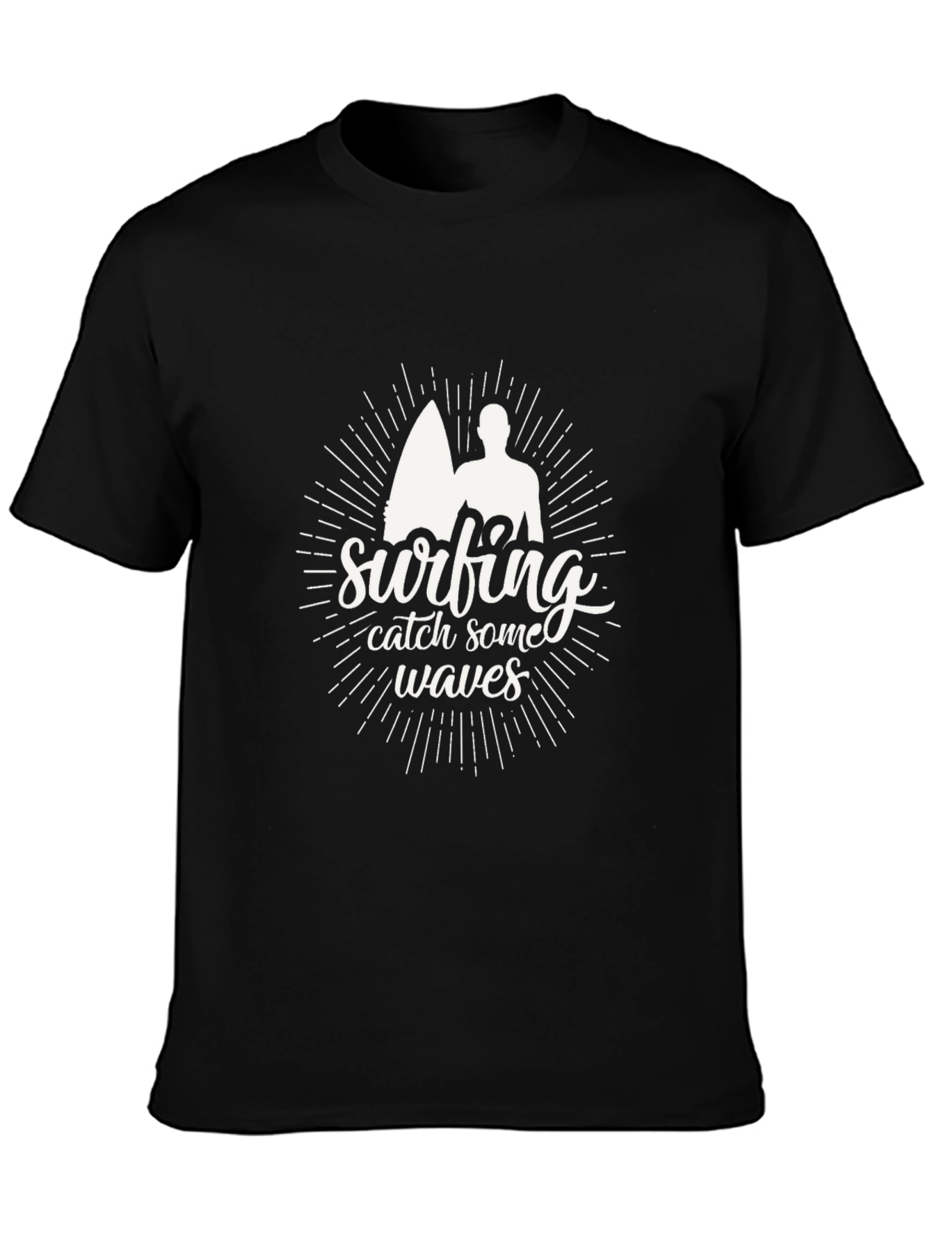 Surfing Catch Waves Black T-Shirt