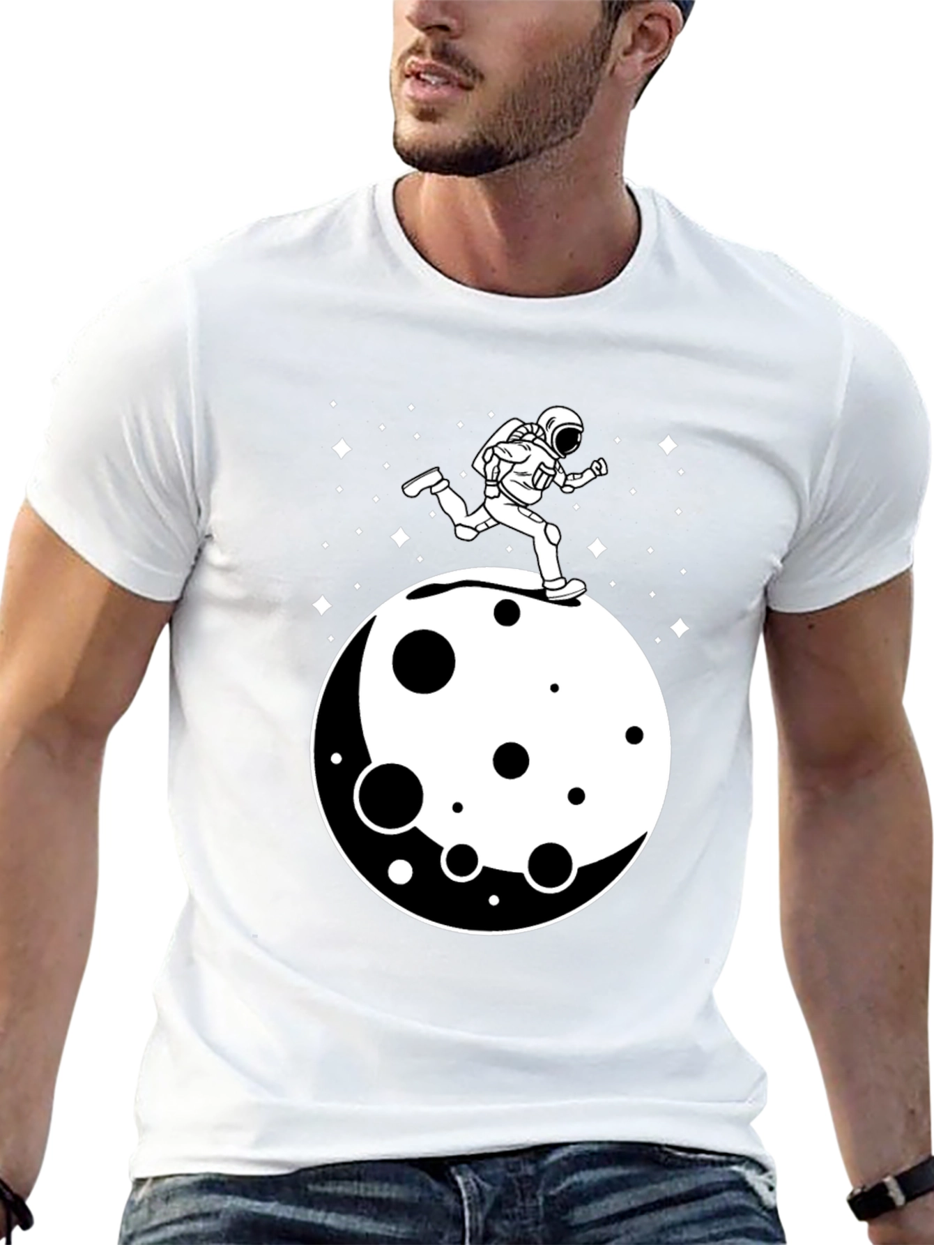 Astronaut Running on Moon Graphic T-Shirt