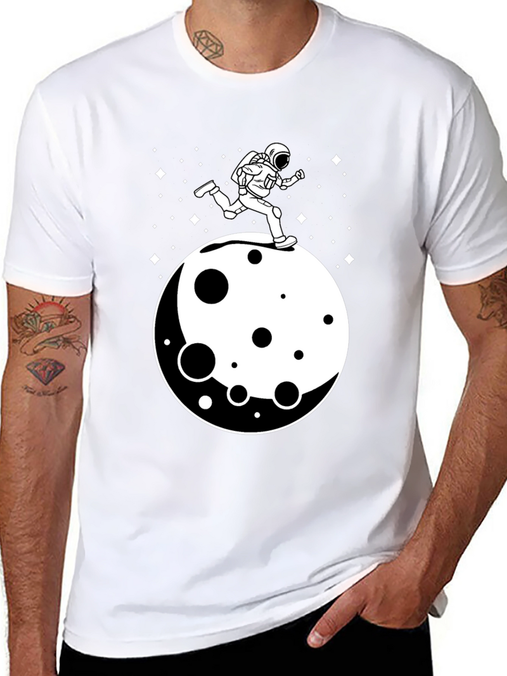 Astronaut Running on Moon Graphic T-Shirt