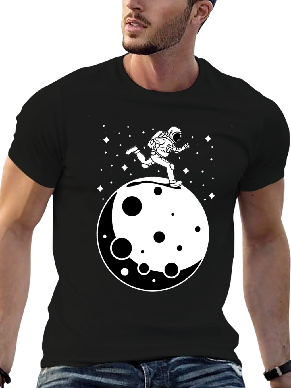 Astronaut Running on Moon Graphic T-Shirt