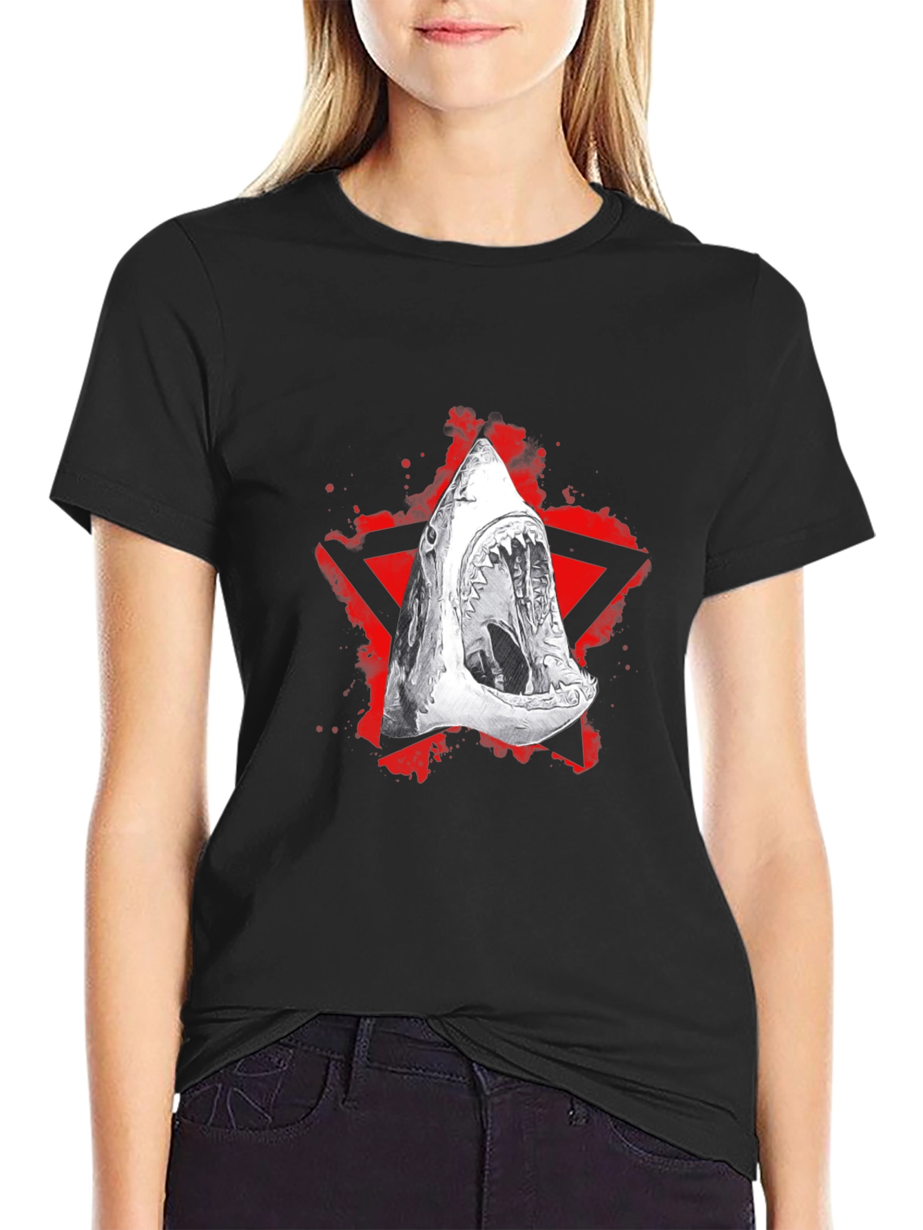 Shark Jaw Graphic Tee - Edgy Red Star Design