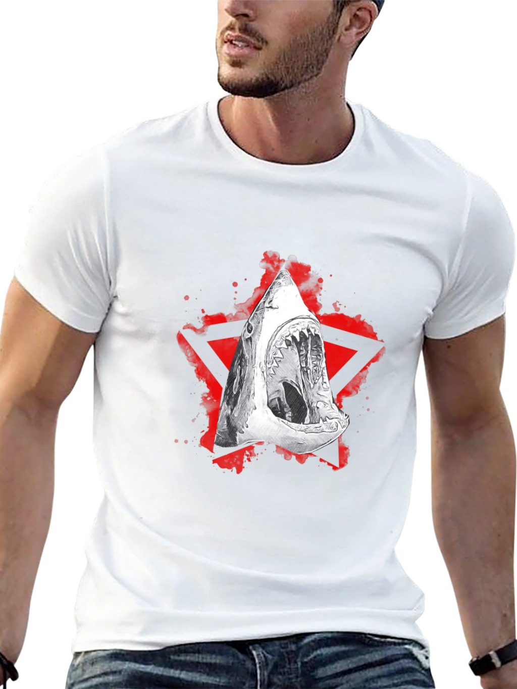 Shark Jaw Graphic Tee - Edgy Red Star Design