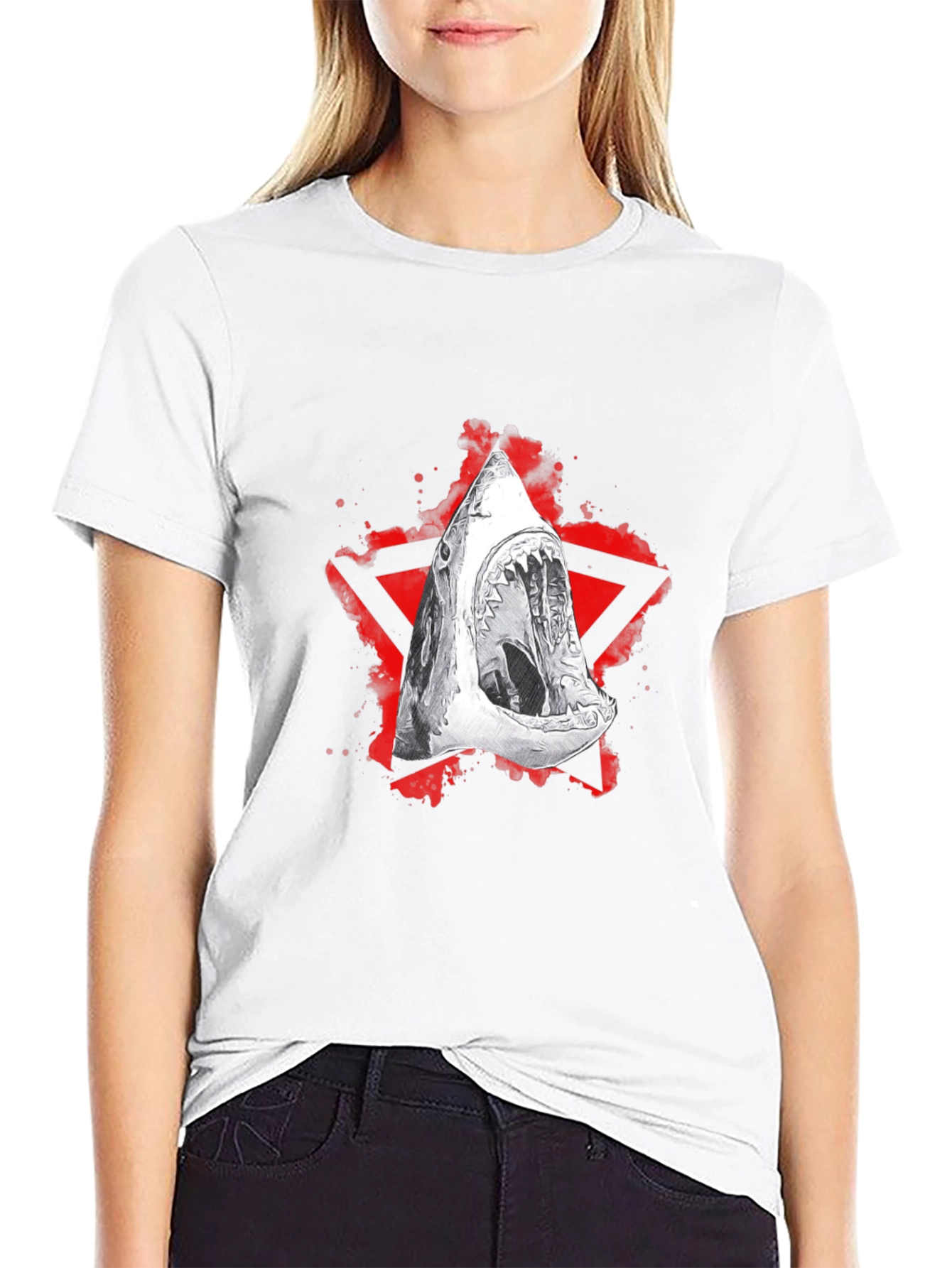 Shark Jaw Graphic Tee - Edgy Red Star Design