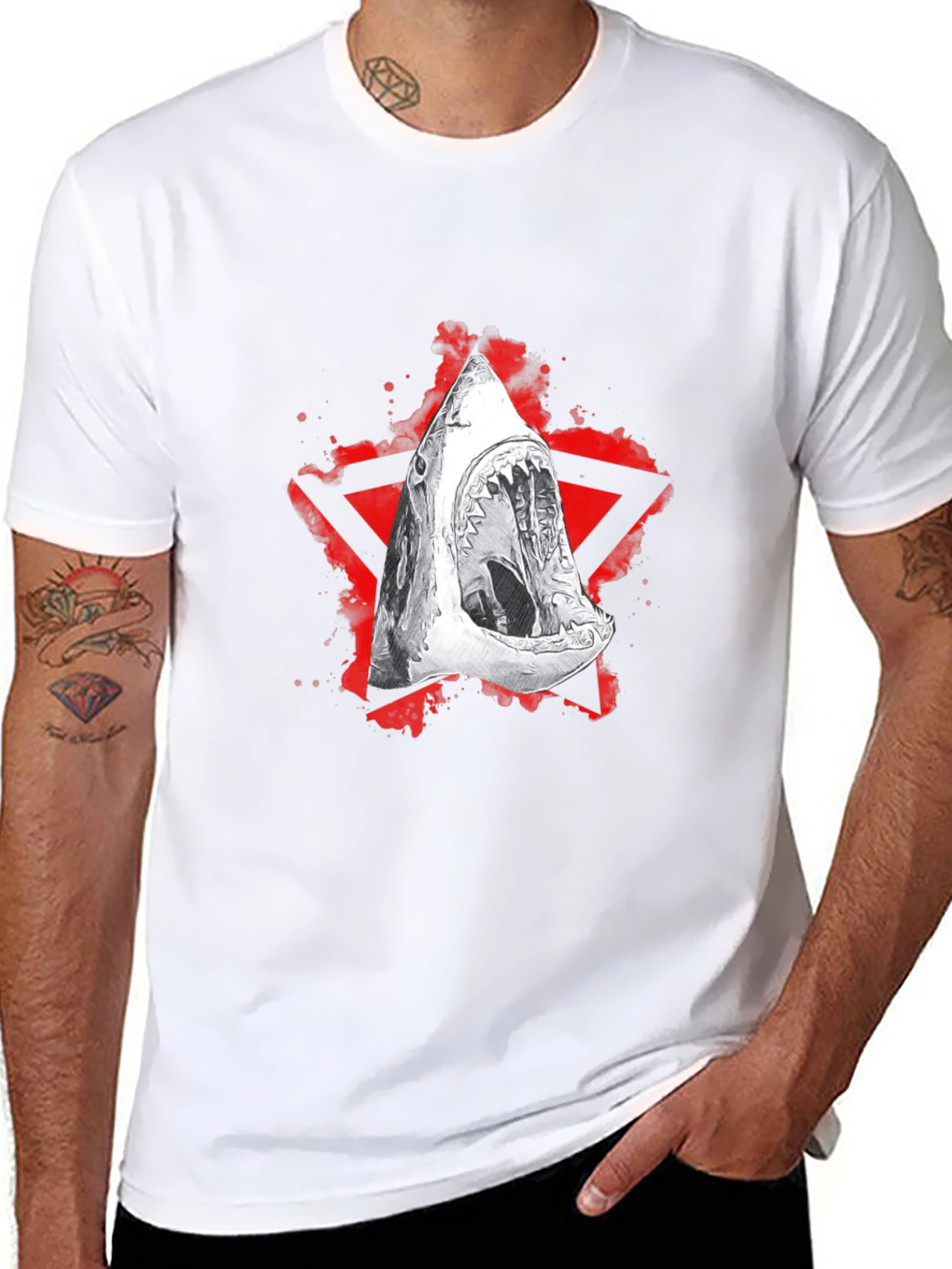 Shark Jaw Graphic Tee - Edgy Red Star Design