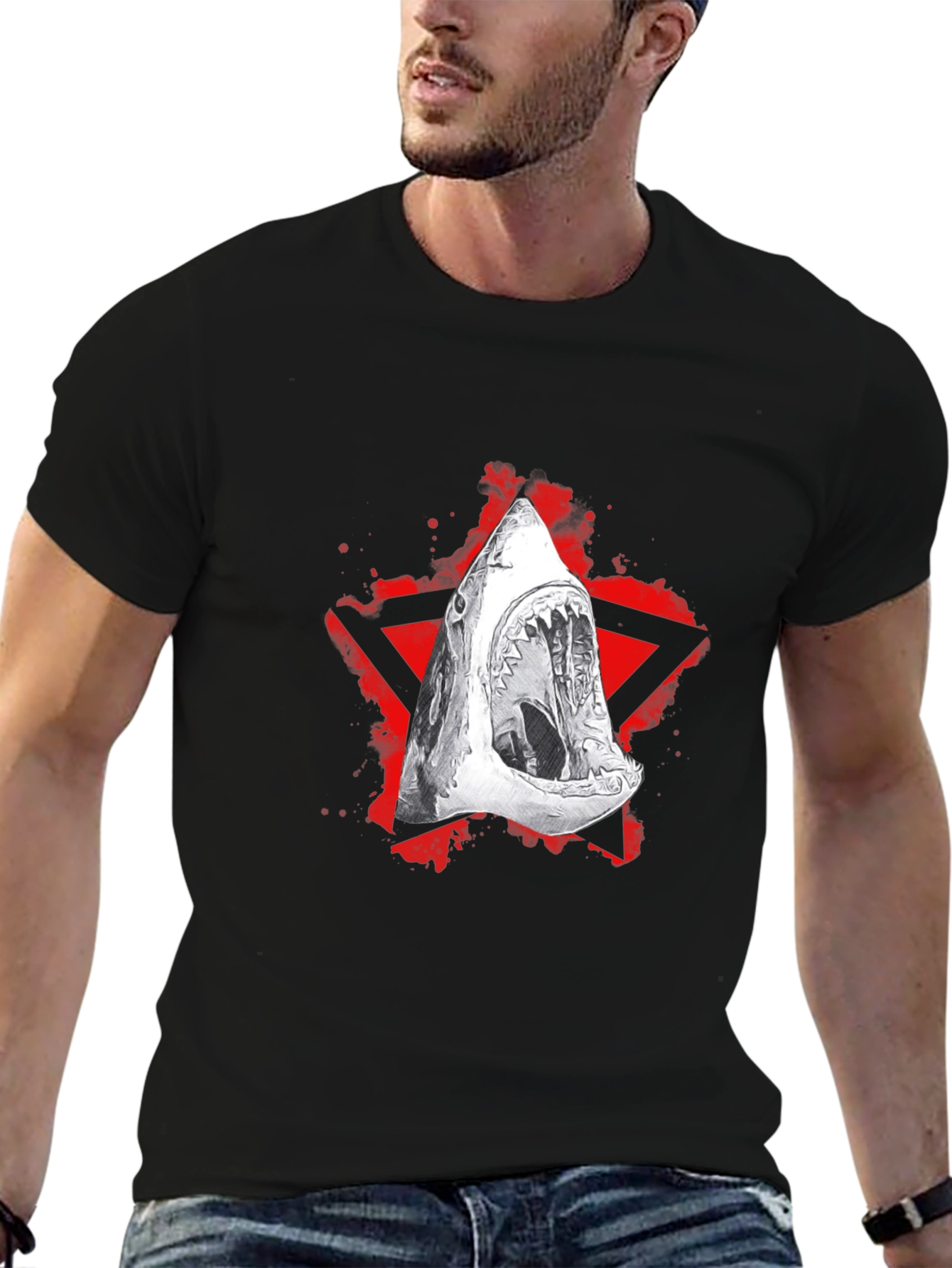 Shark Jaw Graphic Tee - Edgy Red Star Design