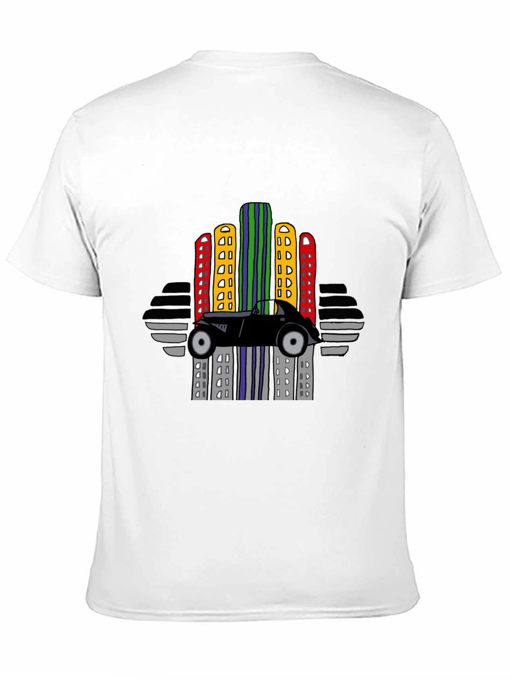 Retro Car & City Skyline Black T-Shirt