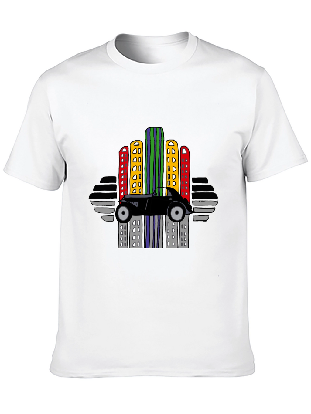 Retro Car & City Skyline Black T-Shirt
