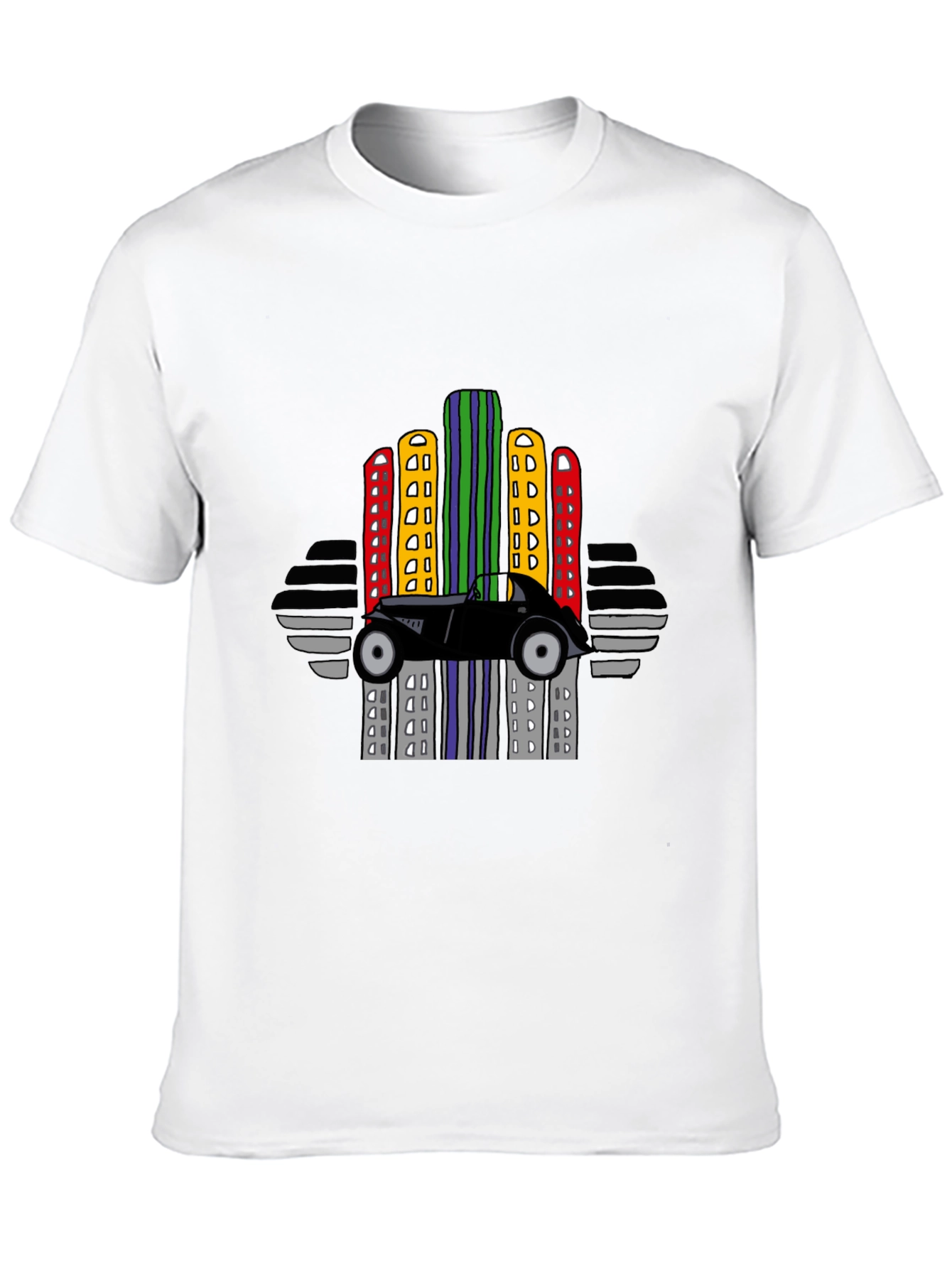 Retro Car & City Skyline Black T-Shirt