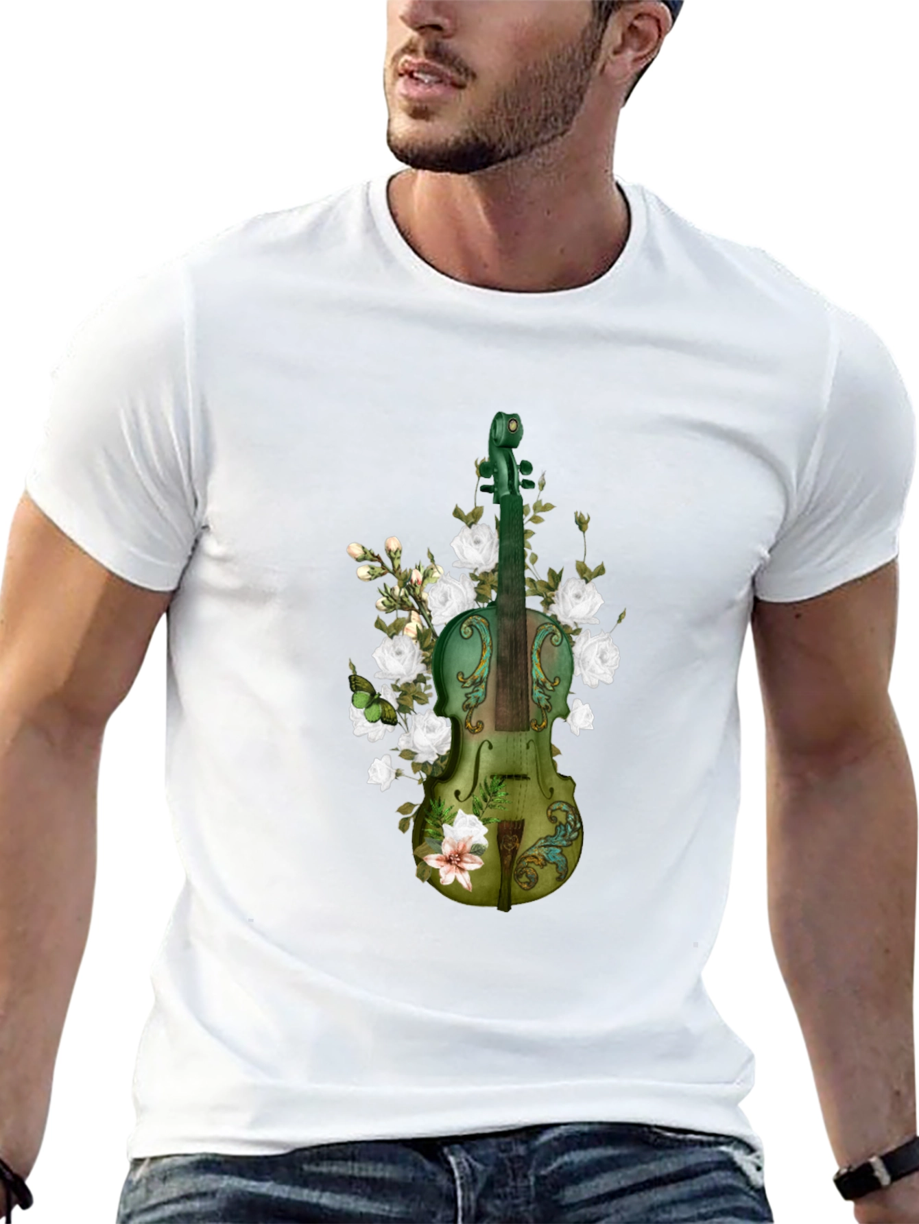 Floral Violin Graphic T-Shirt