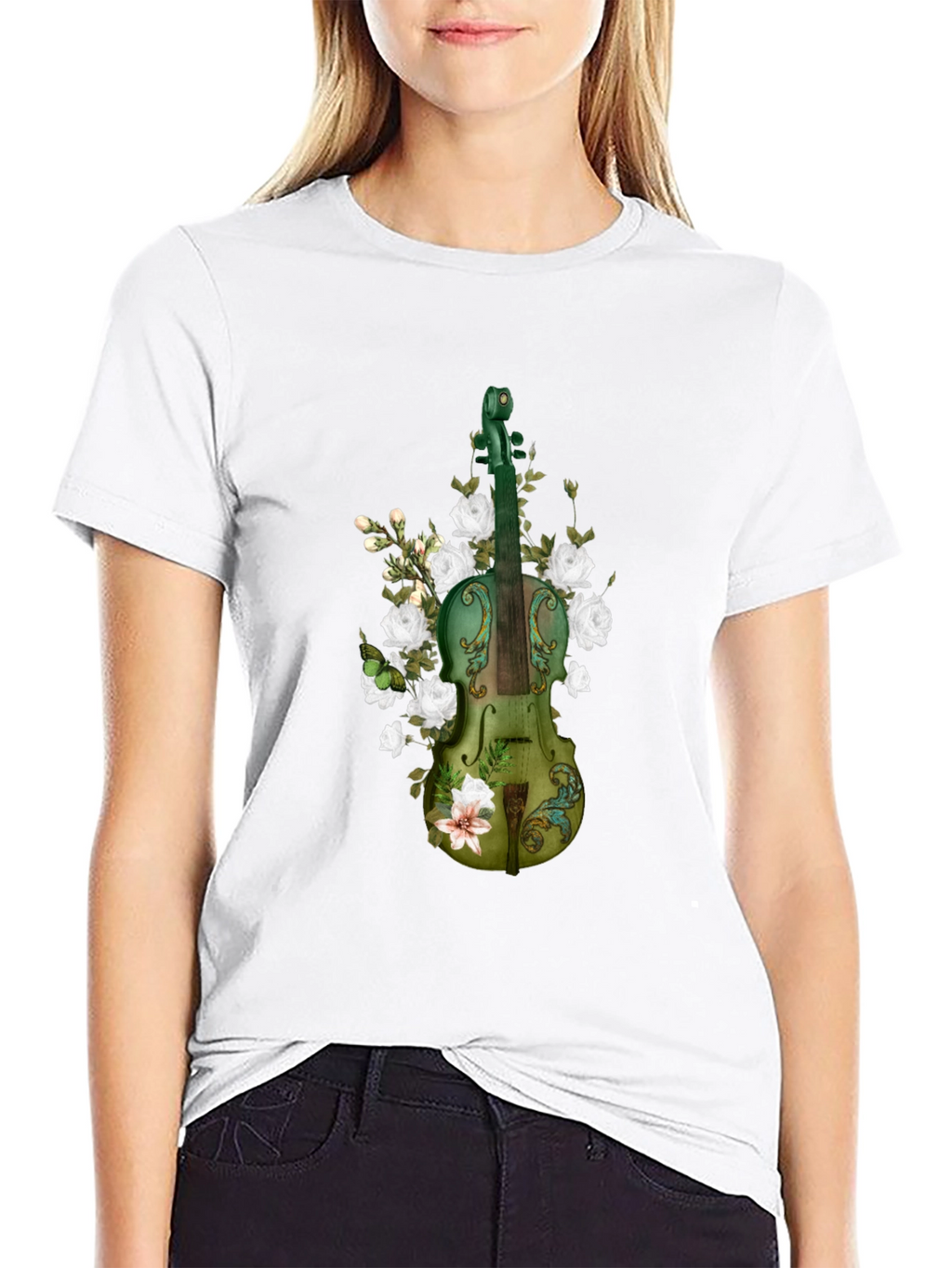 Floral Violin Graphic T-Shirt