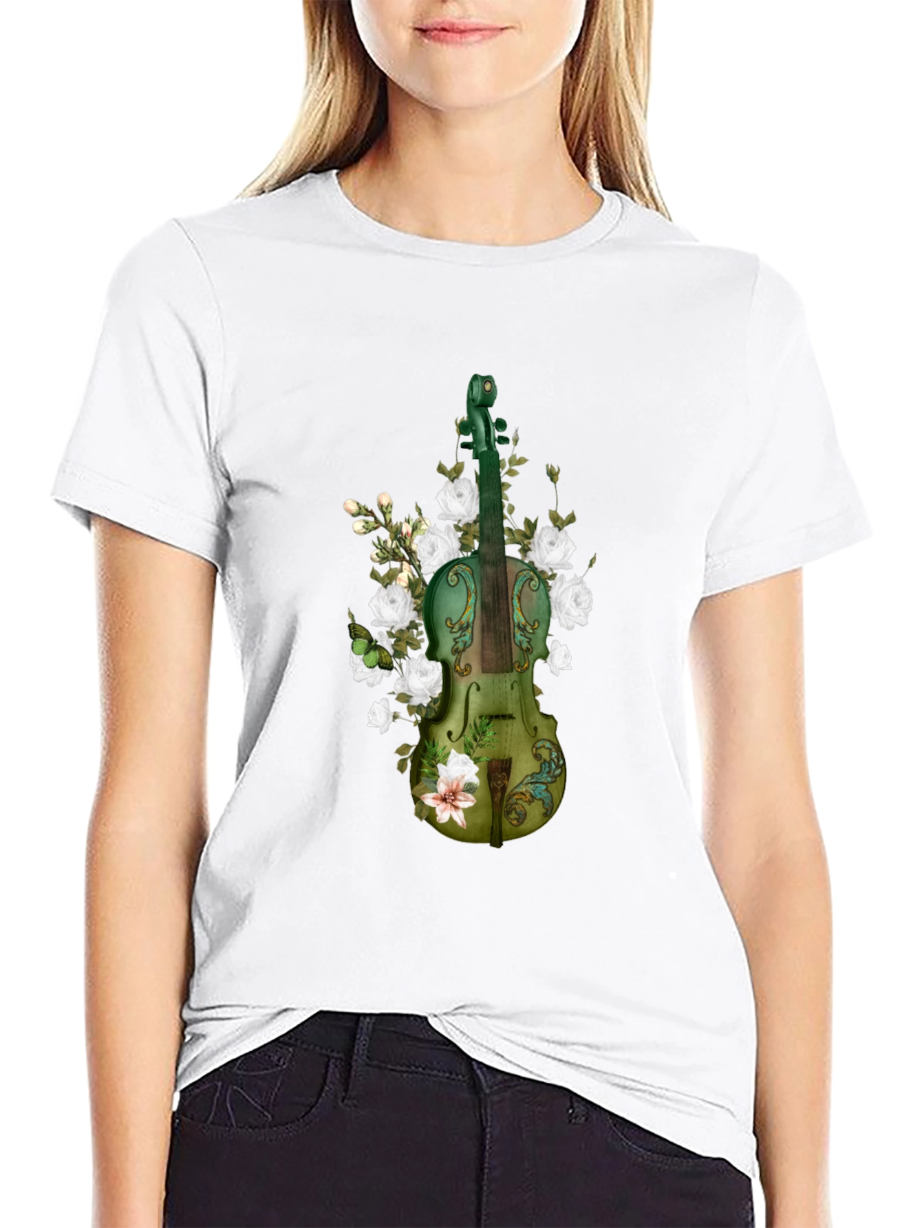 Floral Violin Graphic T-Shirt