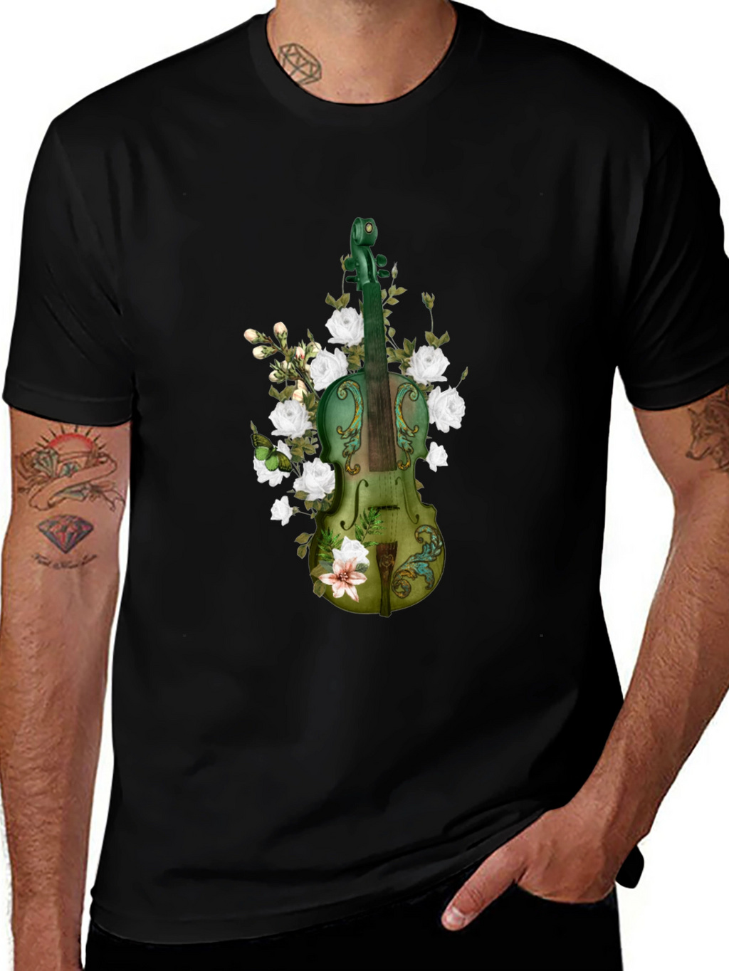 Floral Violin Graphic T-Shirt