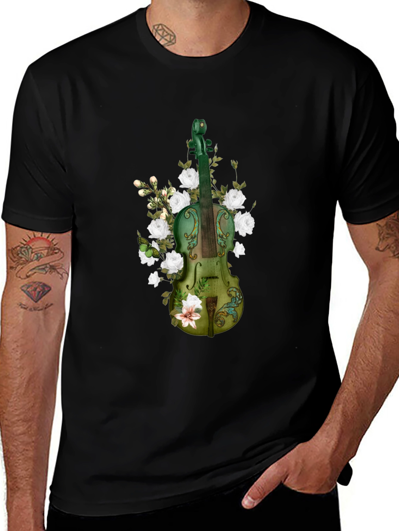 Floral Violin Graphic T-Shirt