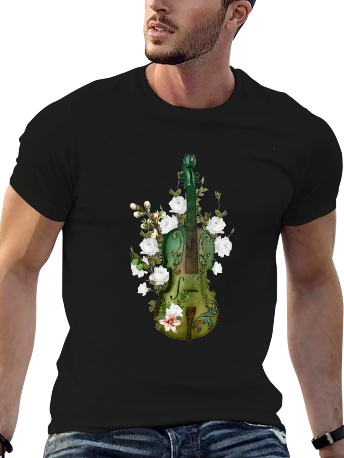 Floral Violin Graphic T-Shirt