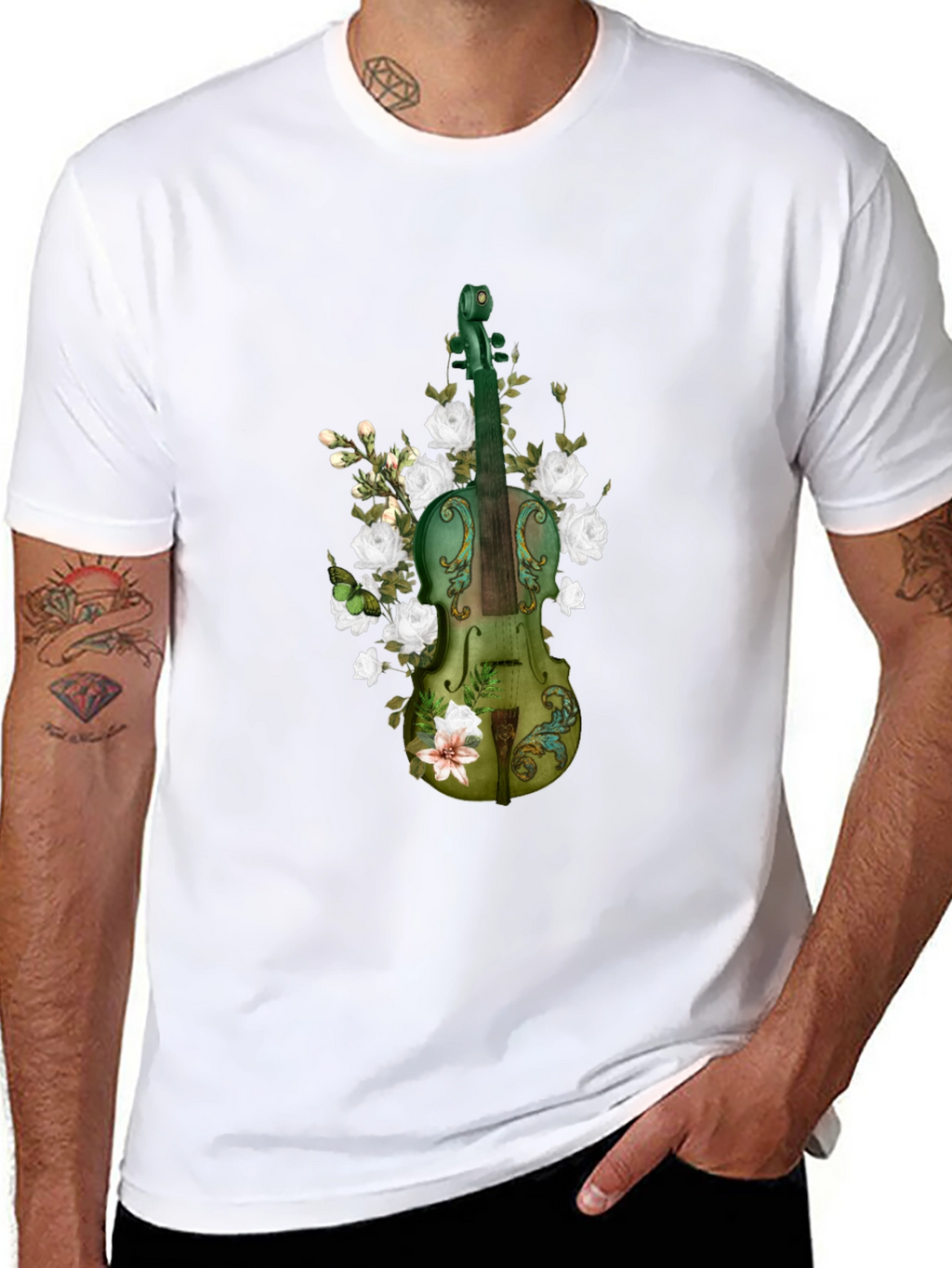 Floral Violin Graphic T-Shirt