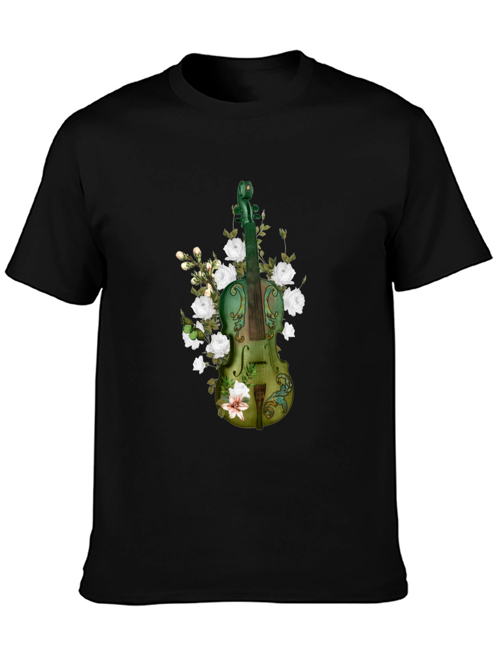Floral Violin Graphic T-Shirt