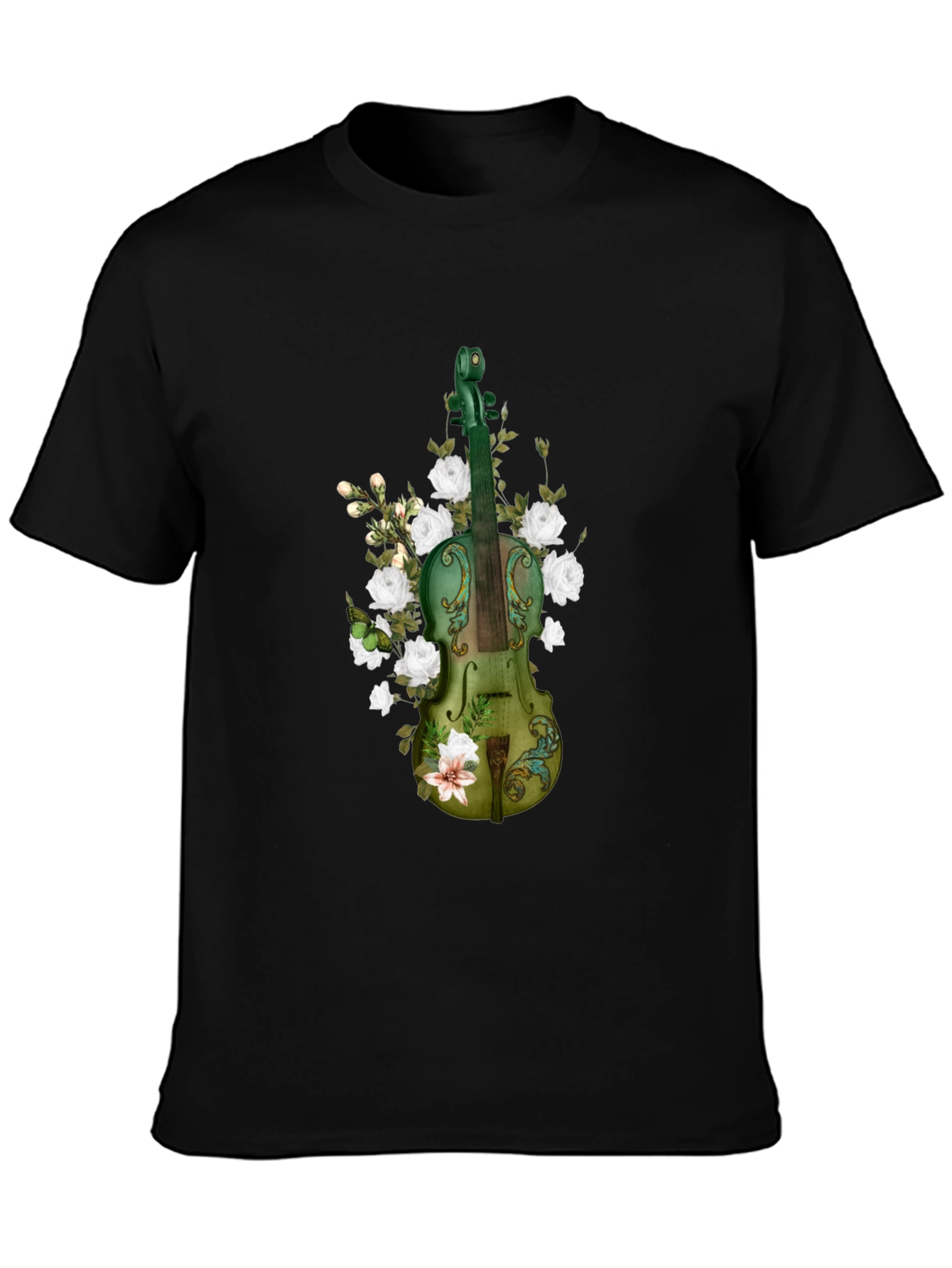 Floral Violin Graphic T-Shirt
