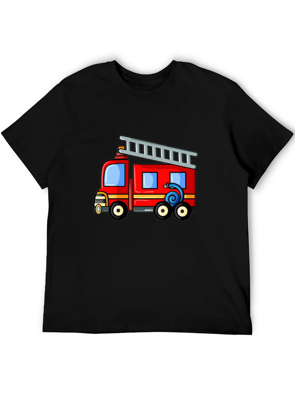 Fire Truck Graphic Tee - Black Cotton Blend T-Shirt