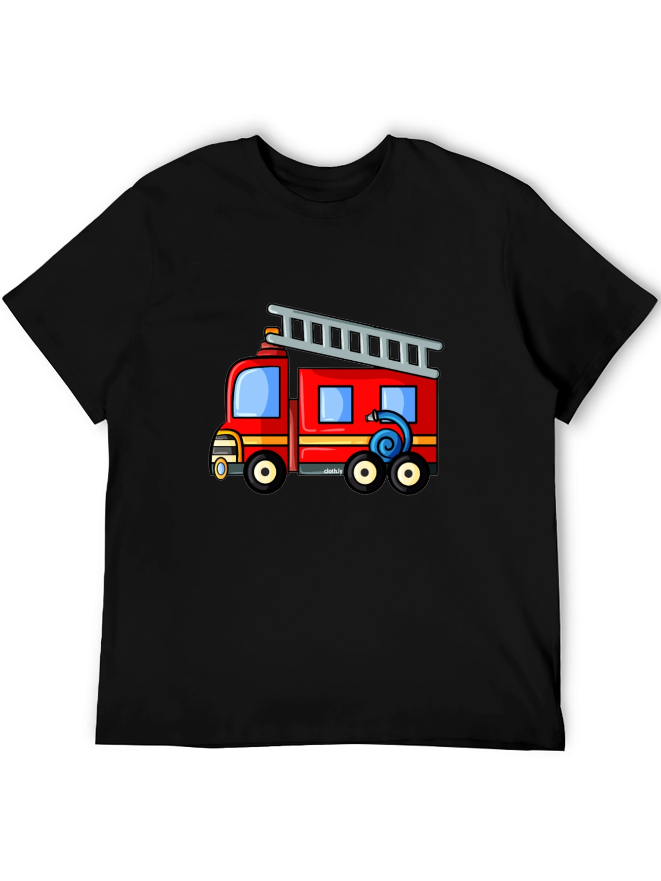 Fire Truck Graphic Tee - Black Cotton Blend T-Shirt