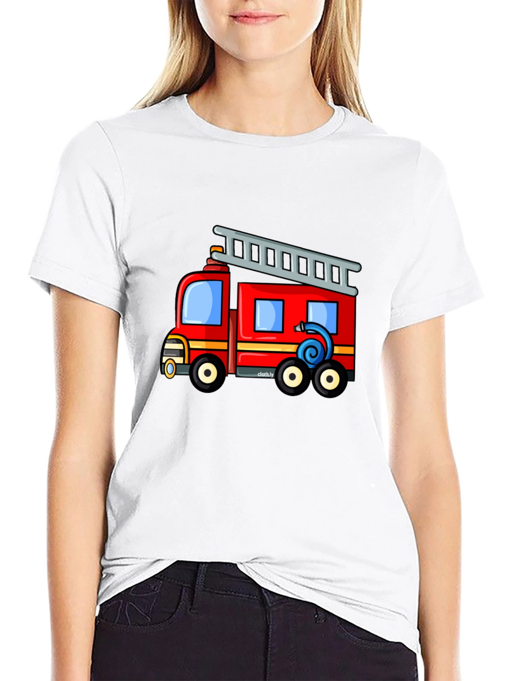 Fire Truck Graphic Tee - Black Cotton Blend T-Shirt