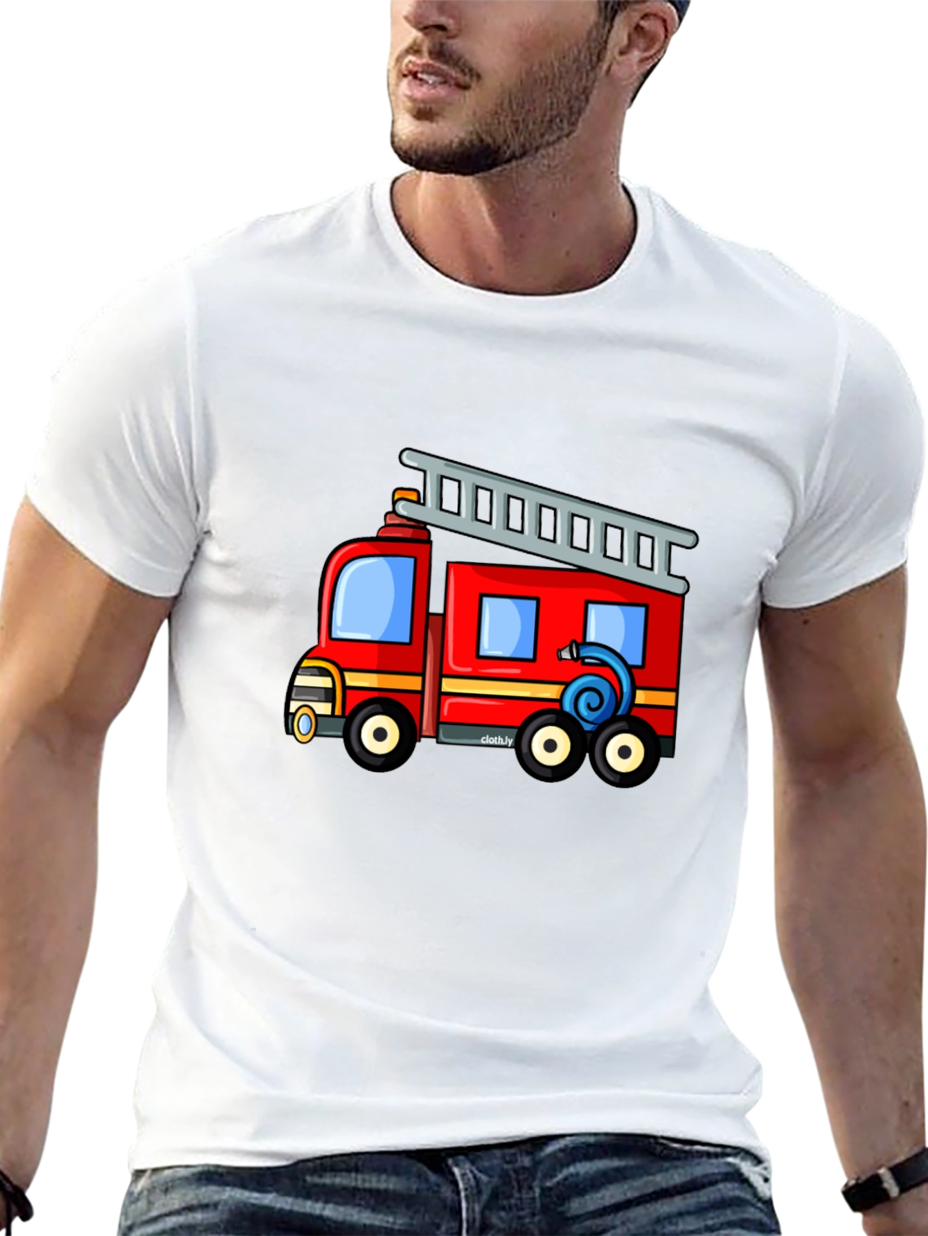 Fire Truck Graphic Tee - Black Cotton Blend T-Shirt