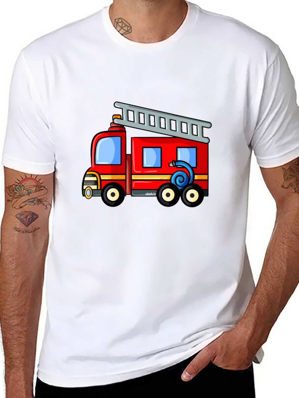 Fire Truck Graphic Tee - Black Cotton Blend T-Shirt