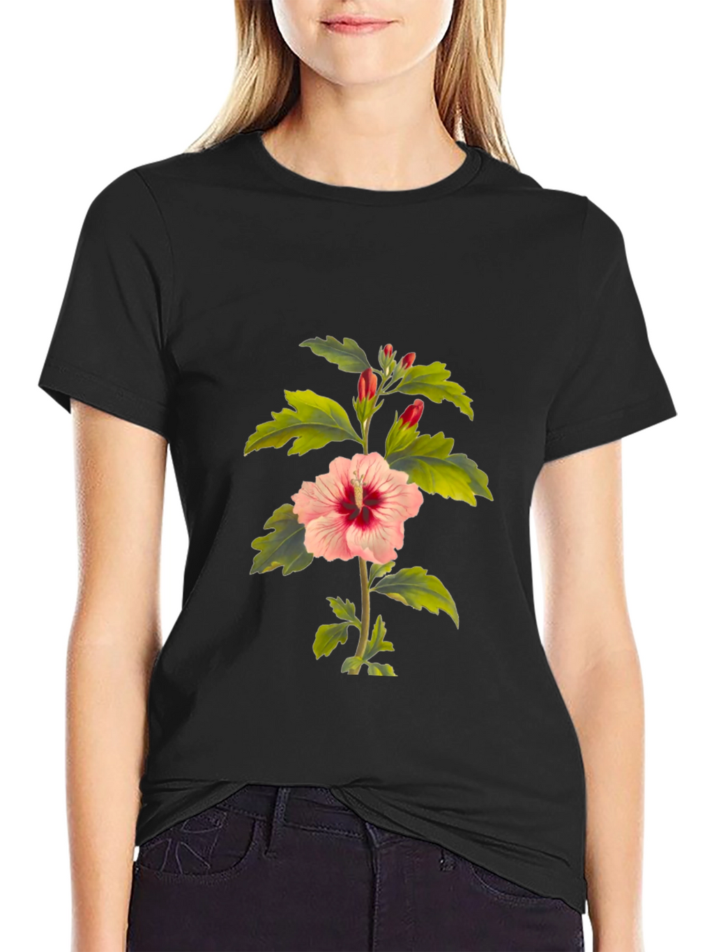 Hibiscus Flower Black T-Shirt