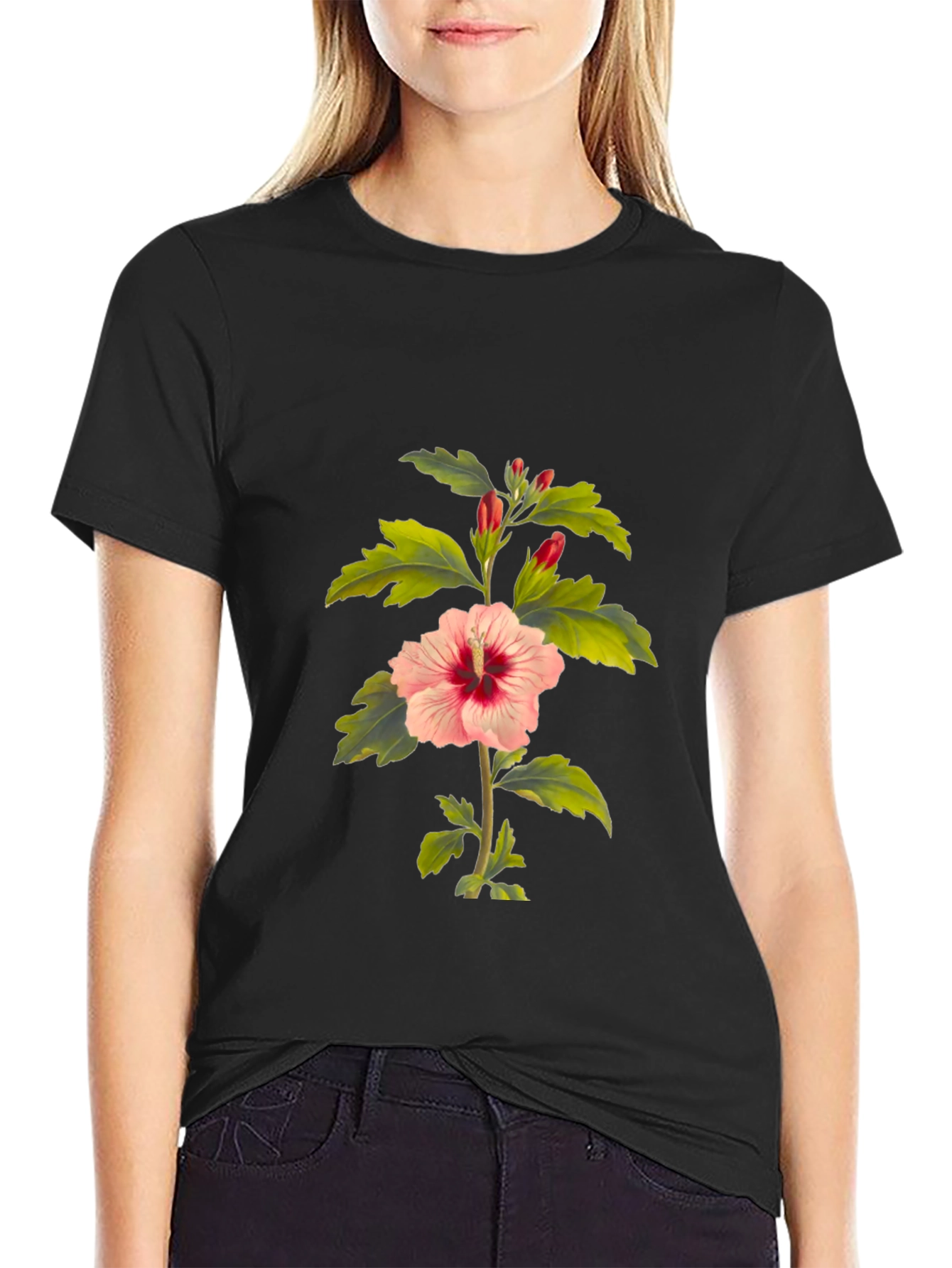 Hibiscus Flower Black T-Shirt