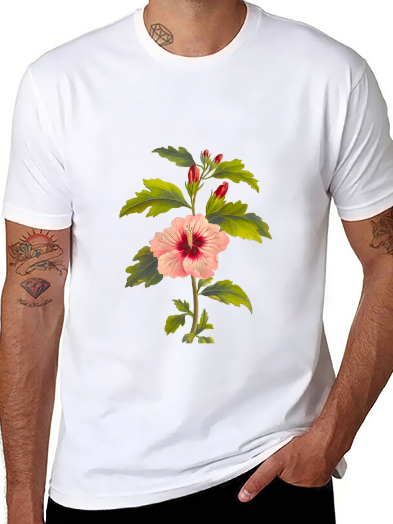 Hibiscus Flower Black T-Shirt