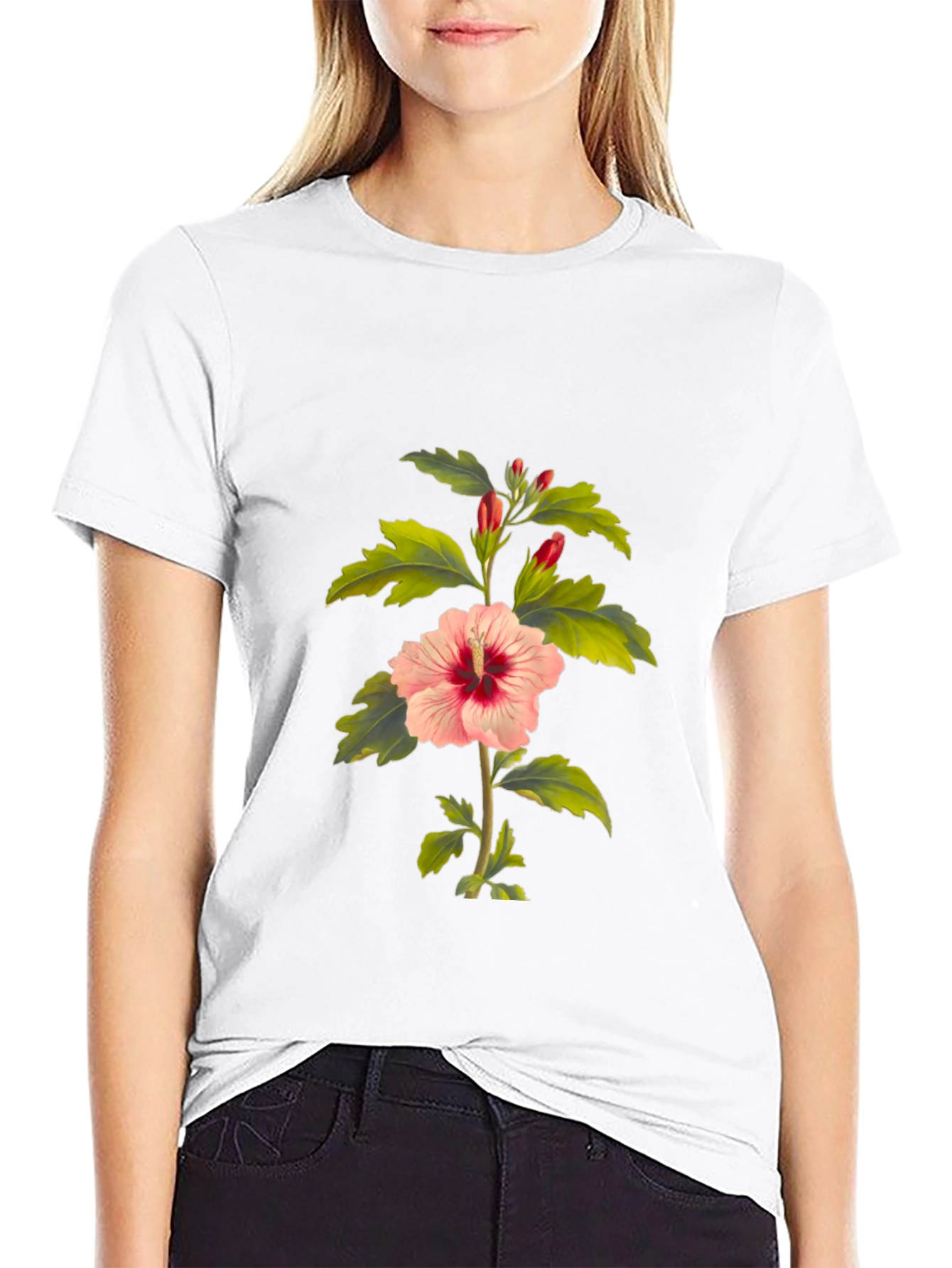 Hibiscus Flower Black T-Shirt