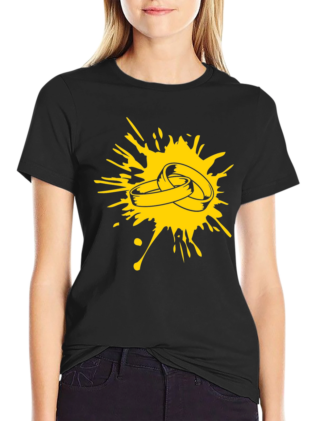 Splash of Love: Black T-Shirt with Ring Graphic