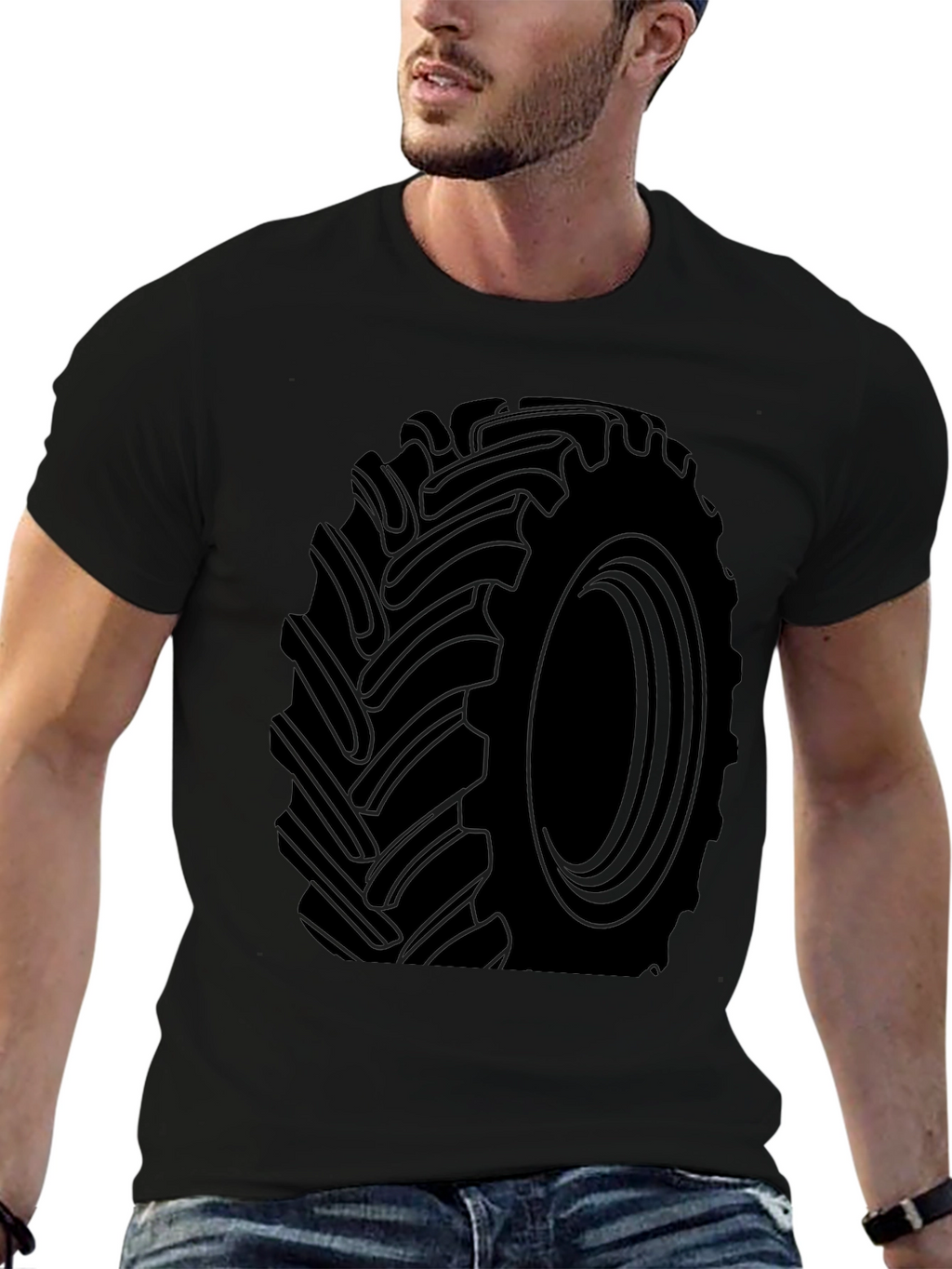 Tractor Tire Graphic Tee - Black Cotton T-Shirt