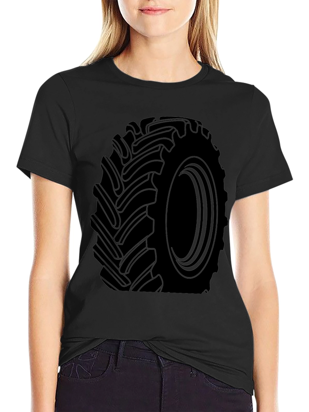 Tractor Tire Graphic Tee - Black Cotton T-Shirt