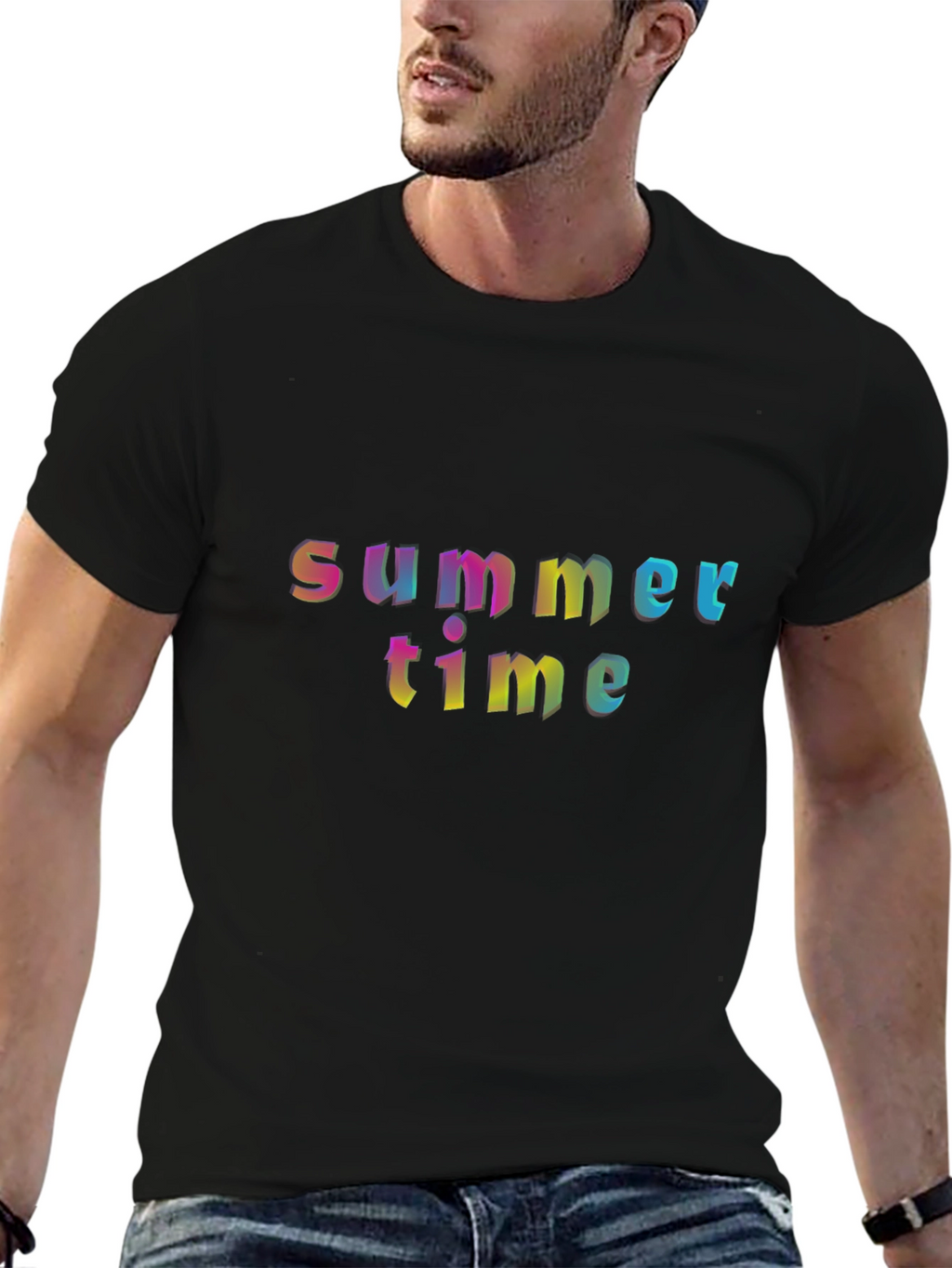 Summer Time Graphic T-Shirt - Rainbow Text Design