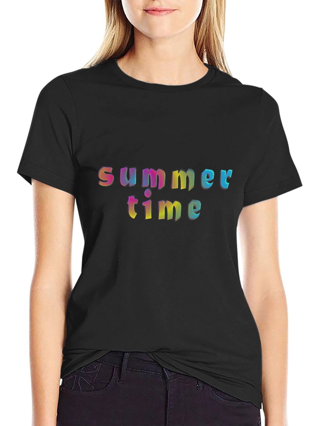 Summer Time Graphic T-Shirt - Rainbow Text Design