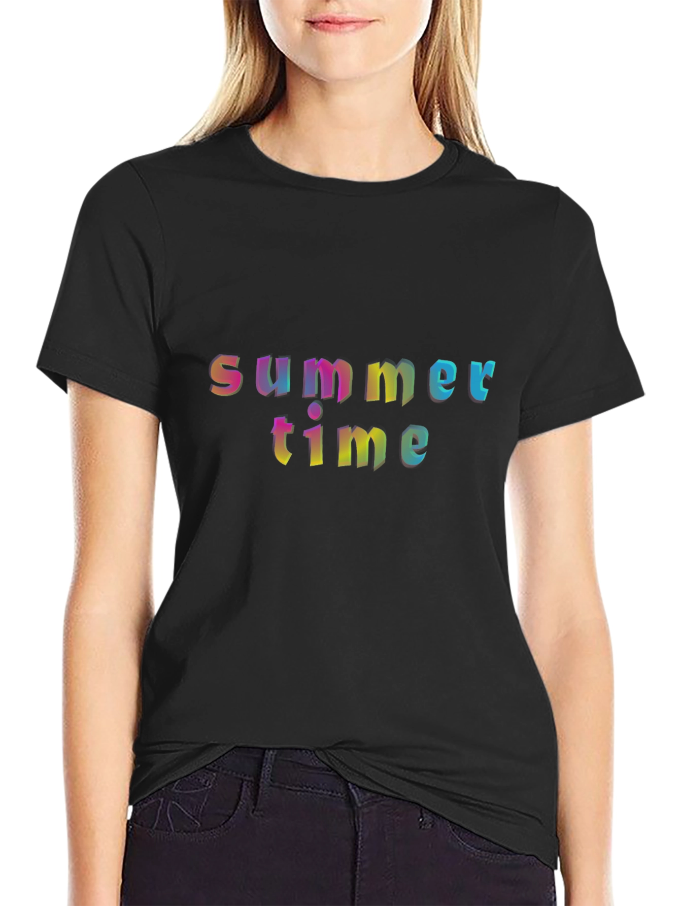 Summer Time Graphic T-Shirt - Rainbow Text Design