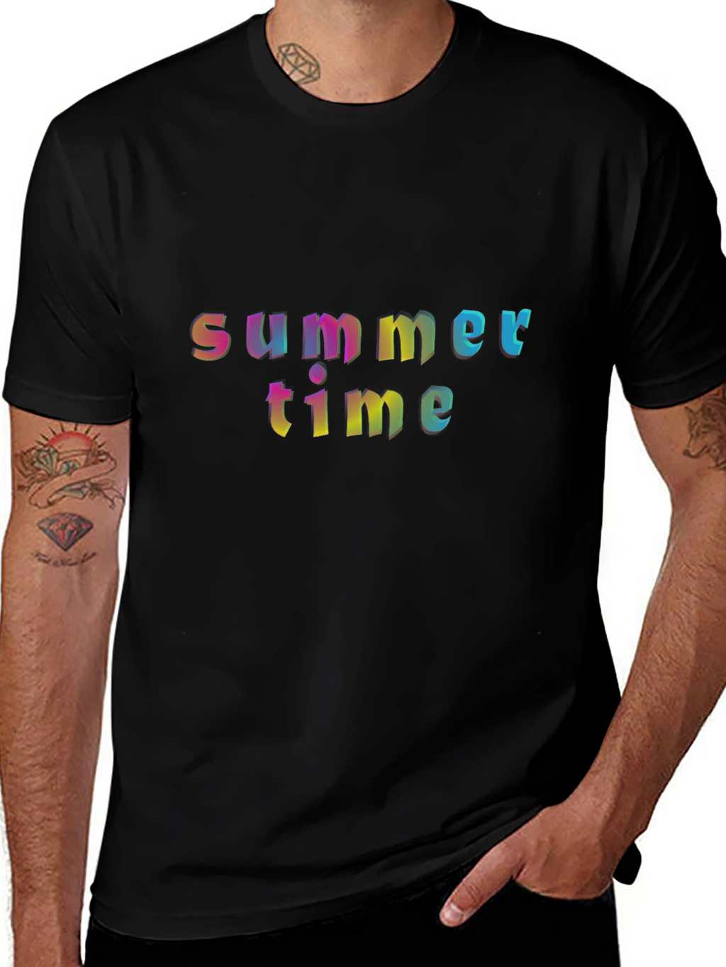 Summer Time Graphic T-Shirt - Rainbow Text Design